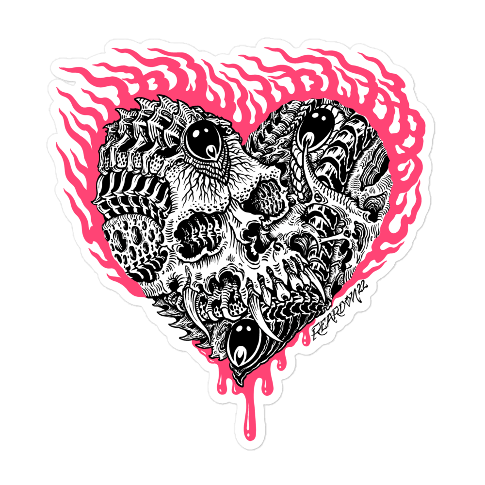 Hot pink flaming heart with a biomech design inside