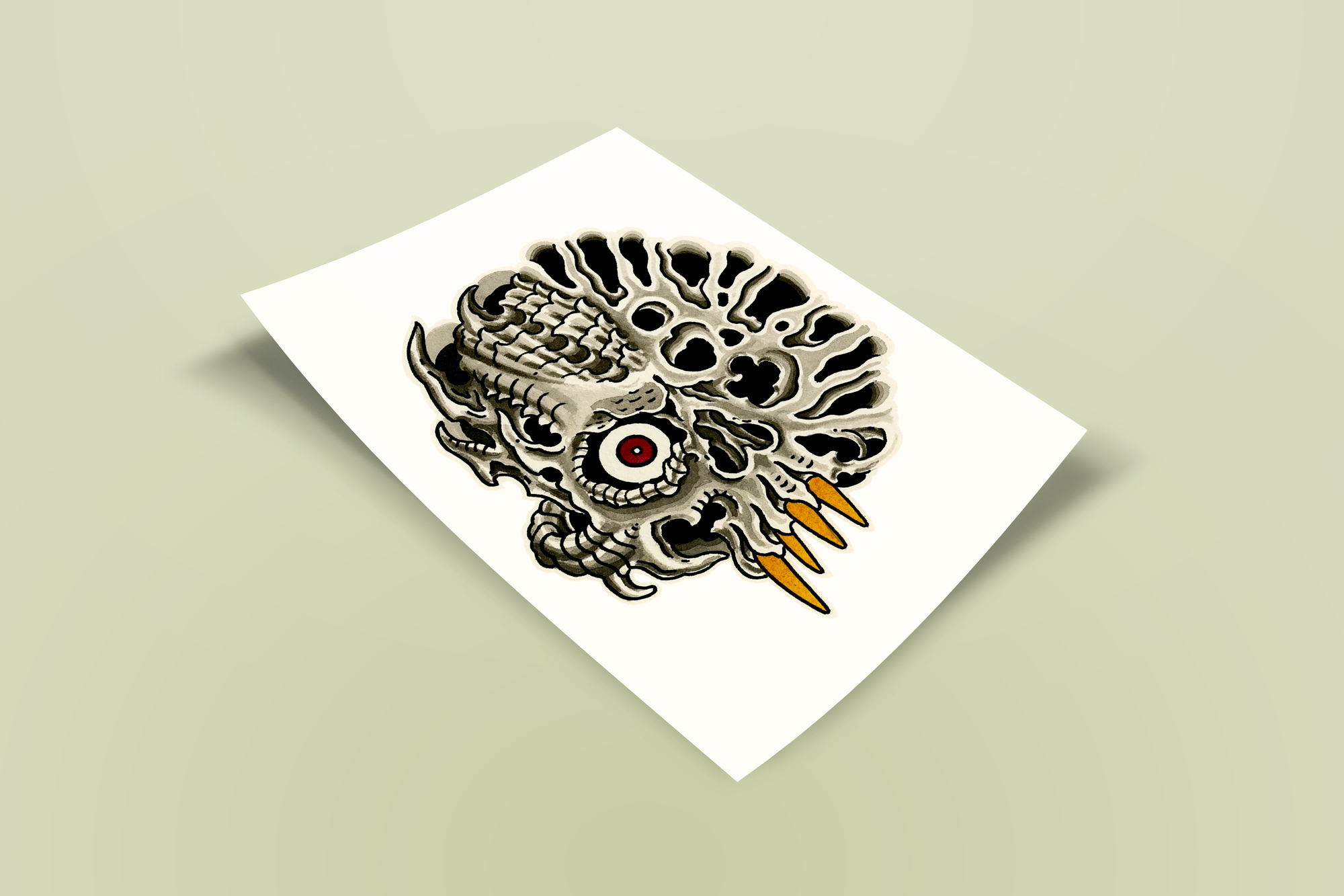 John Reardon Tattoo painting print on sage green background.