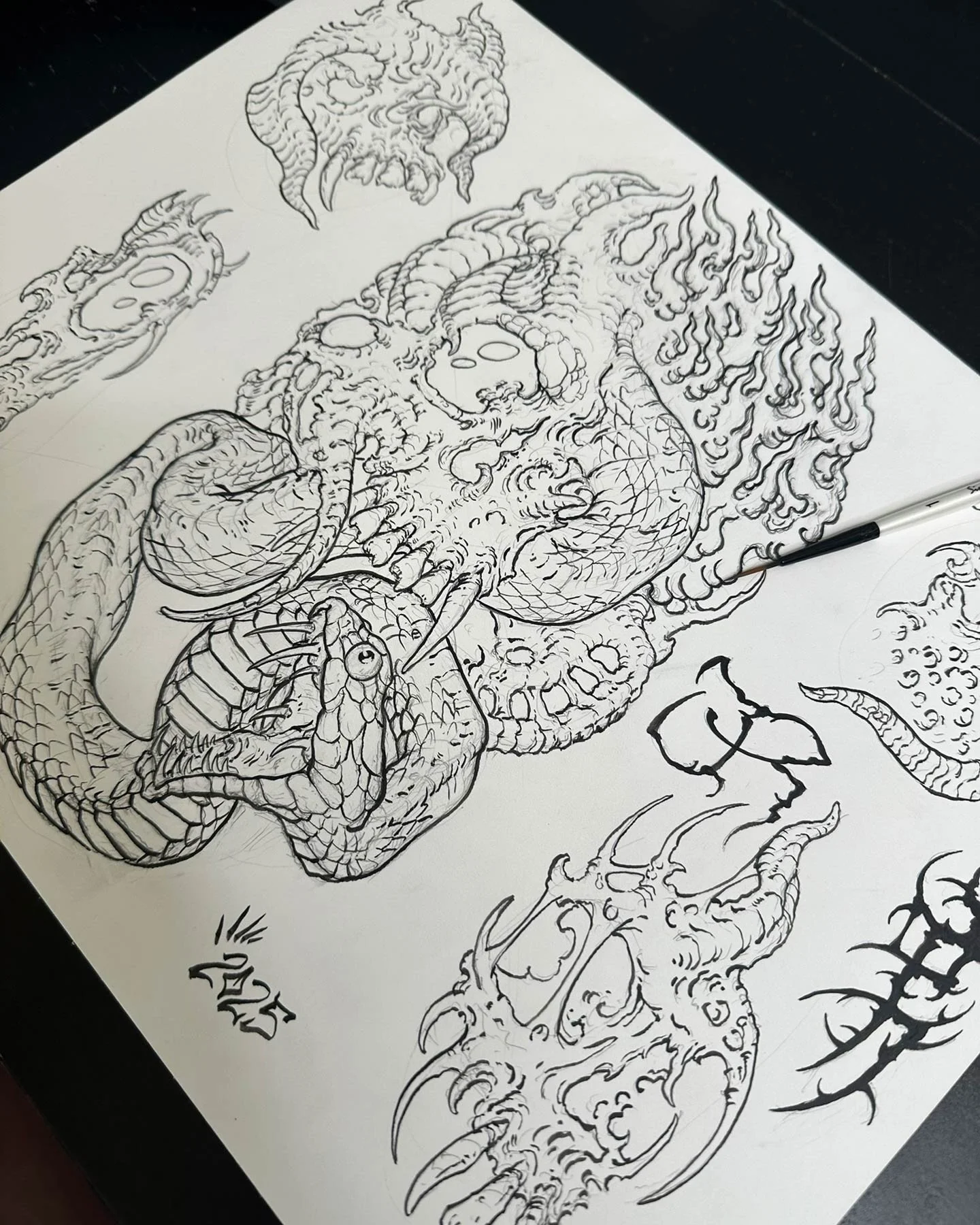 Swipe to see the he end result. Designs available to tattoo. 

#painting #johnreardontattoos #biomech #tattooflash #tattooartist