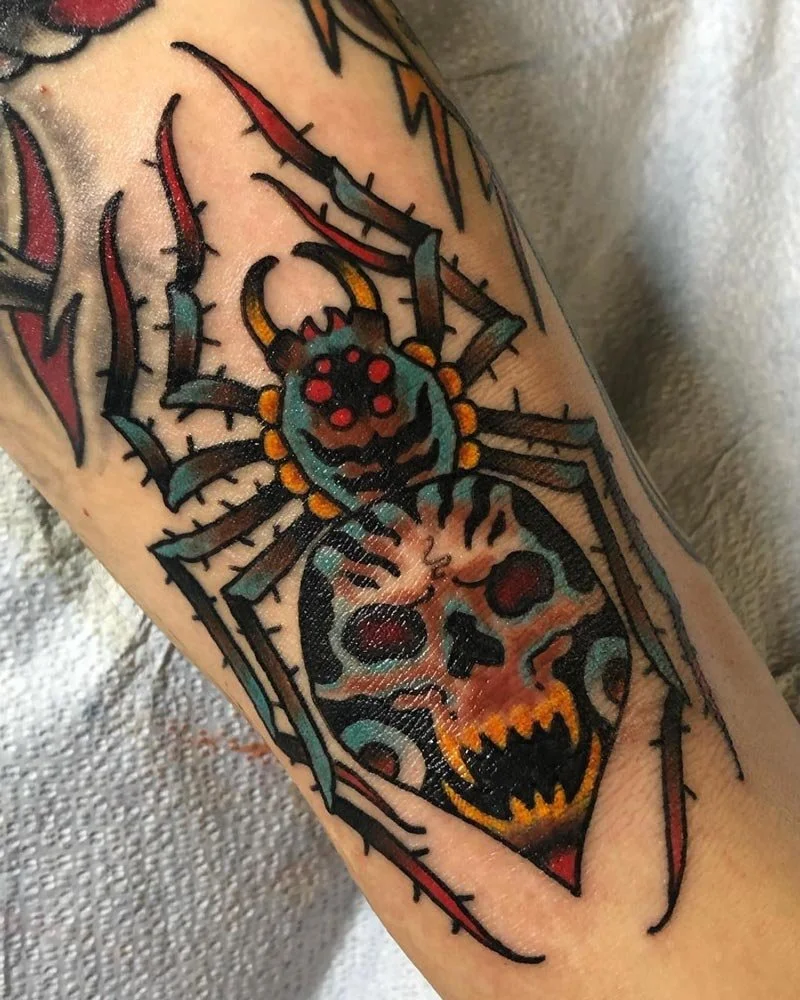 Custom spider tattoo desgined by tattooer John Reardon.