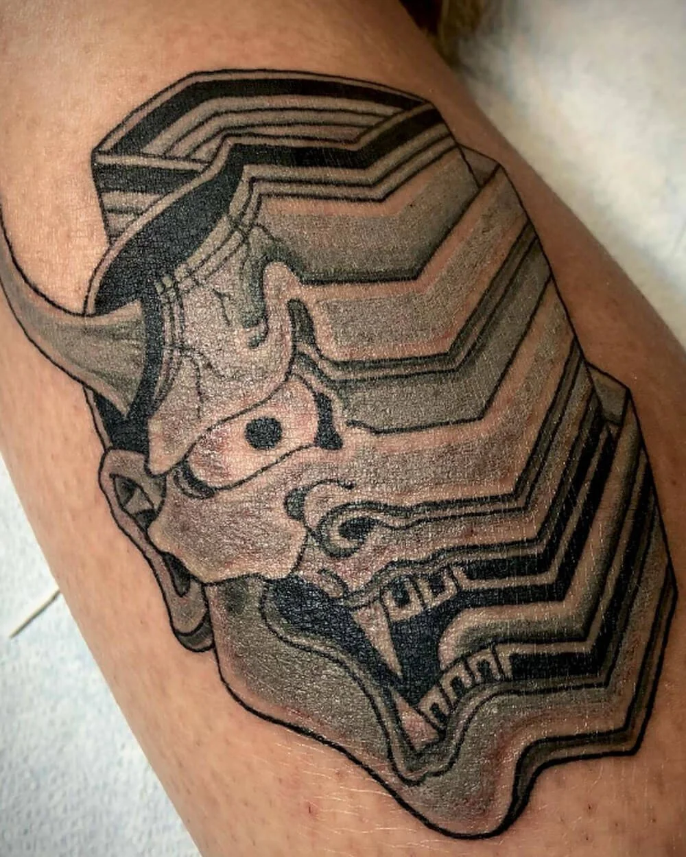 Sci-fi Hanya mask in blue custom designed by tattooer John Reardon.Sci-fi Hanya mask in blue custom designed by tattooer John Reardon.