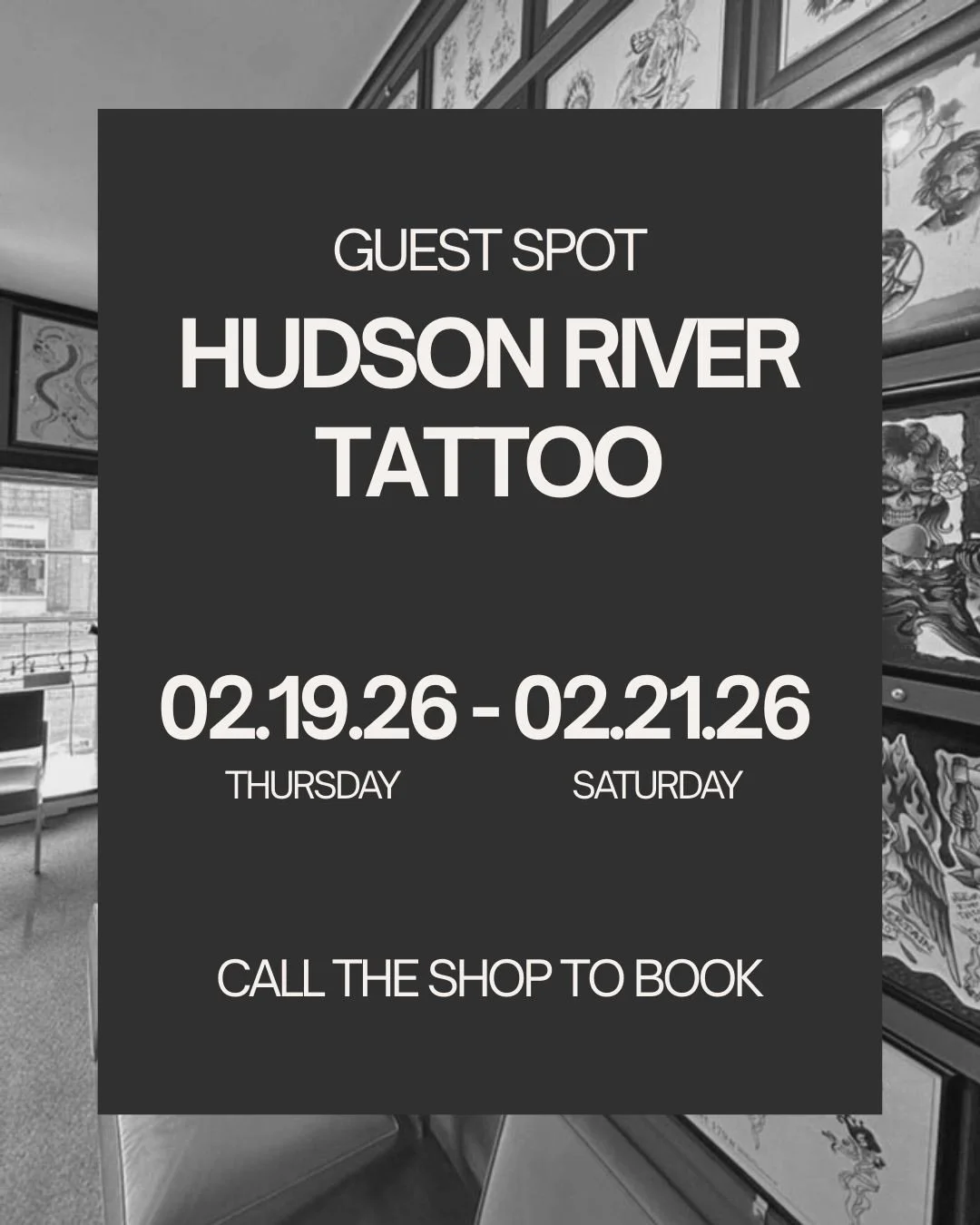 I&rsquo;ll be back to tattoo at @hudson_river_tattoo from Thursday 02.19 to Saturday 02.21. Come get tattooed while I&rsquo;m in Upstate New York. 

Your design or mine. Call @hudson_river_tattoo or email me to book.

#tattooartist #upstateny #hudson