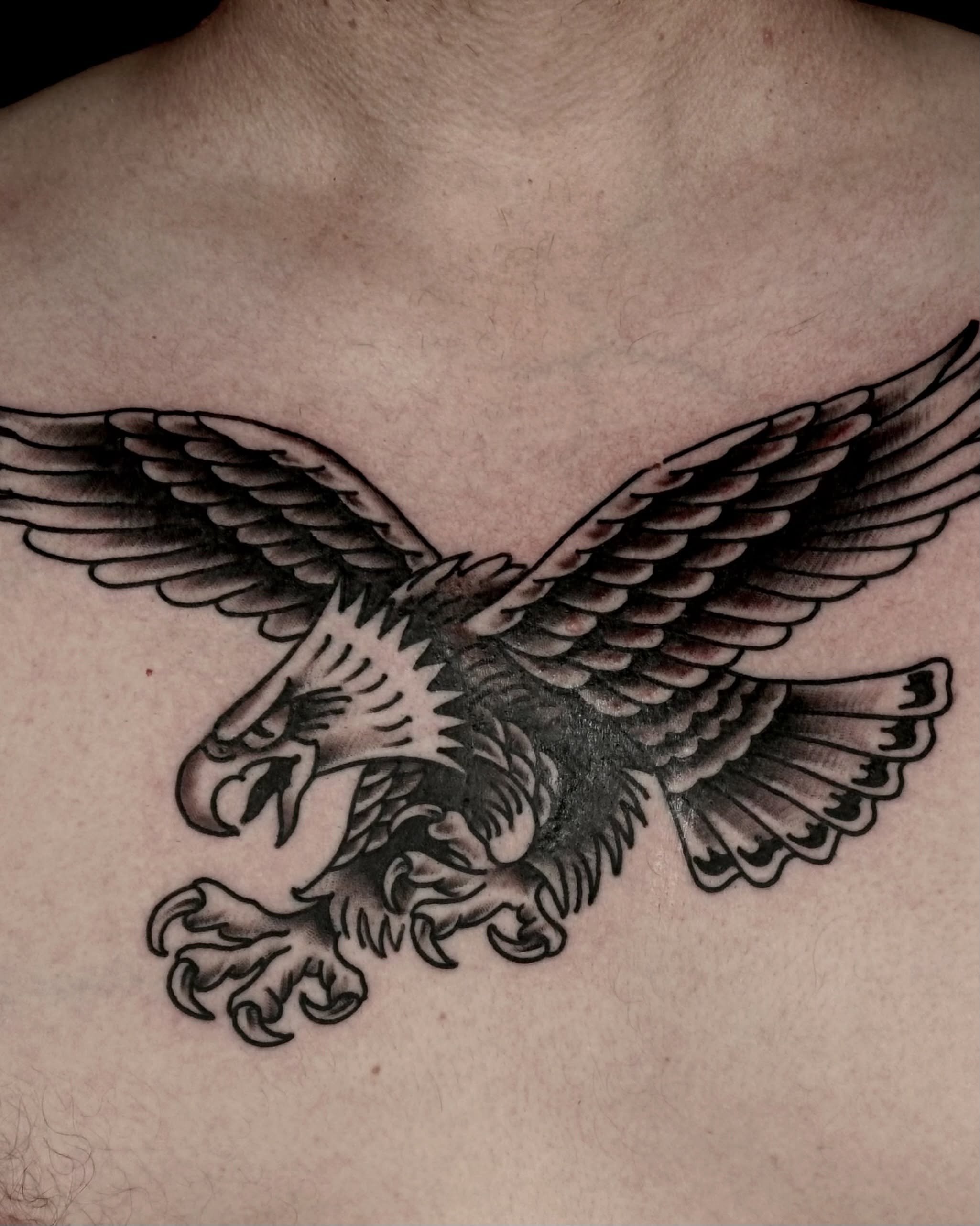 Eagle on a chest tattooed at @greenpointtattooco 

To book an appointment, send me an email or call the shop directly to book. 

#tattoos #blackandgreytattoo #traditionaltattoos #greenpoint #brooklyntattoo