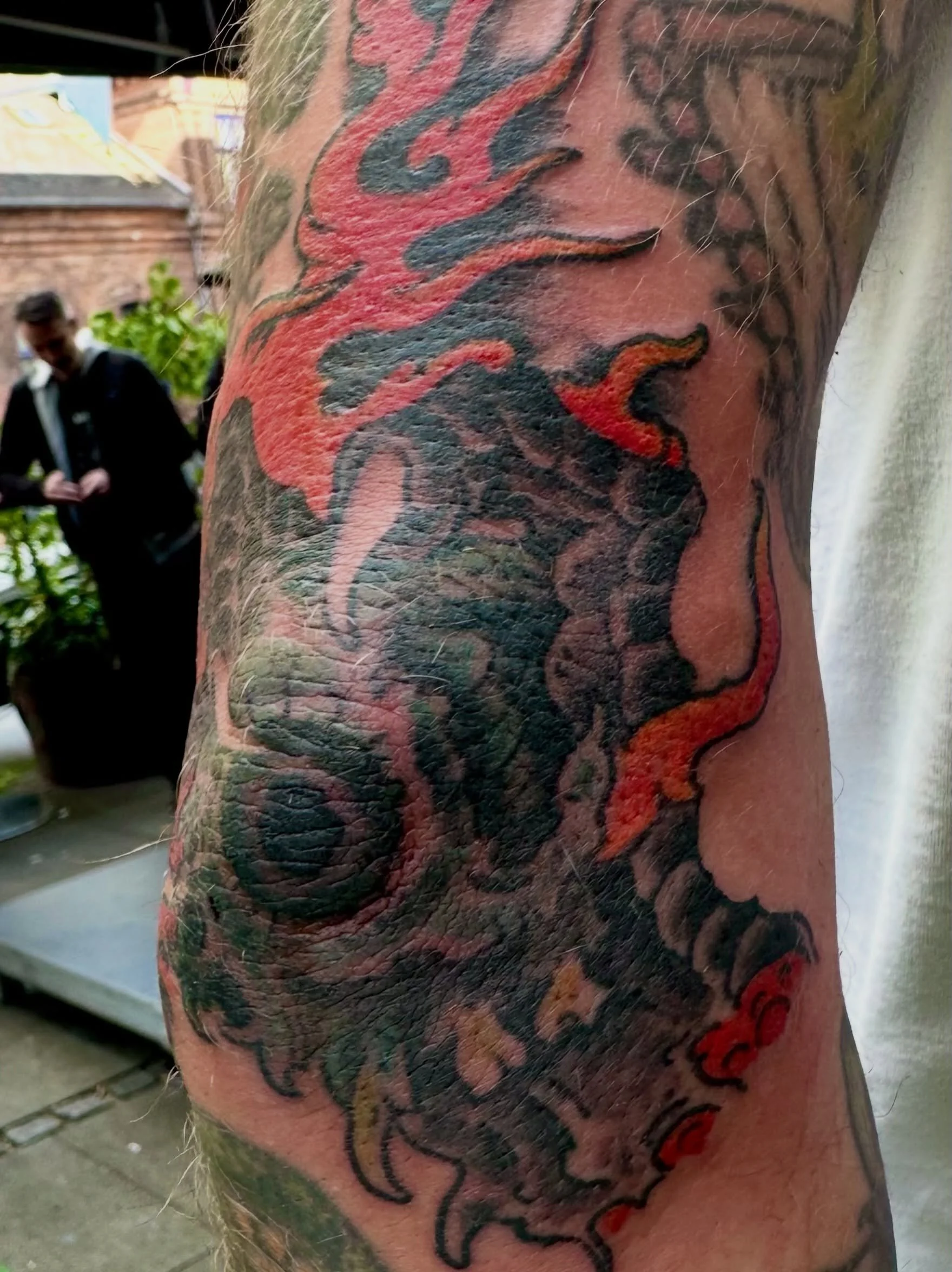 Elbow tattoo done at @lefixtattoo in Copenhagen. 

Now booking for October! Call @greenpointtattooco or click the link in my bio to book. 

#tattoo #elbowtattoo #johnreardontattoos #tattooartists