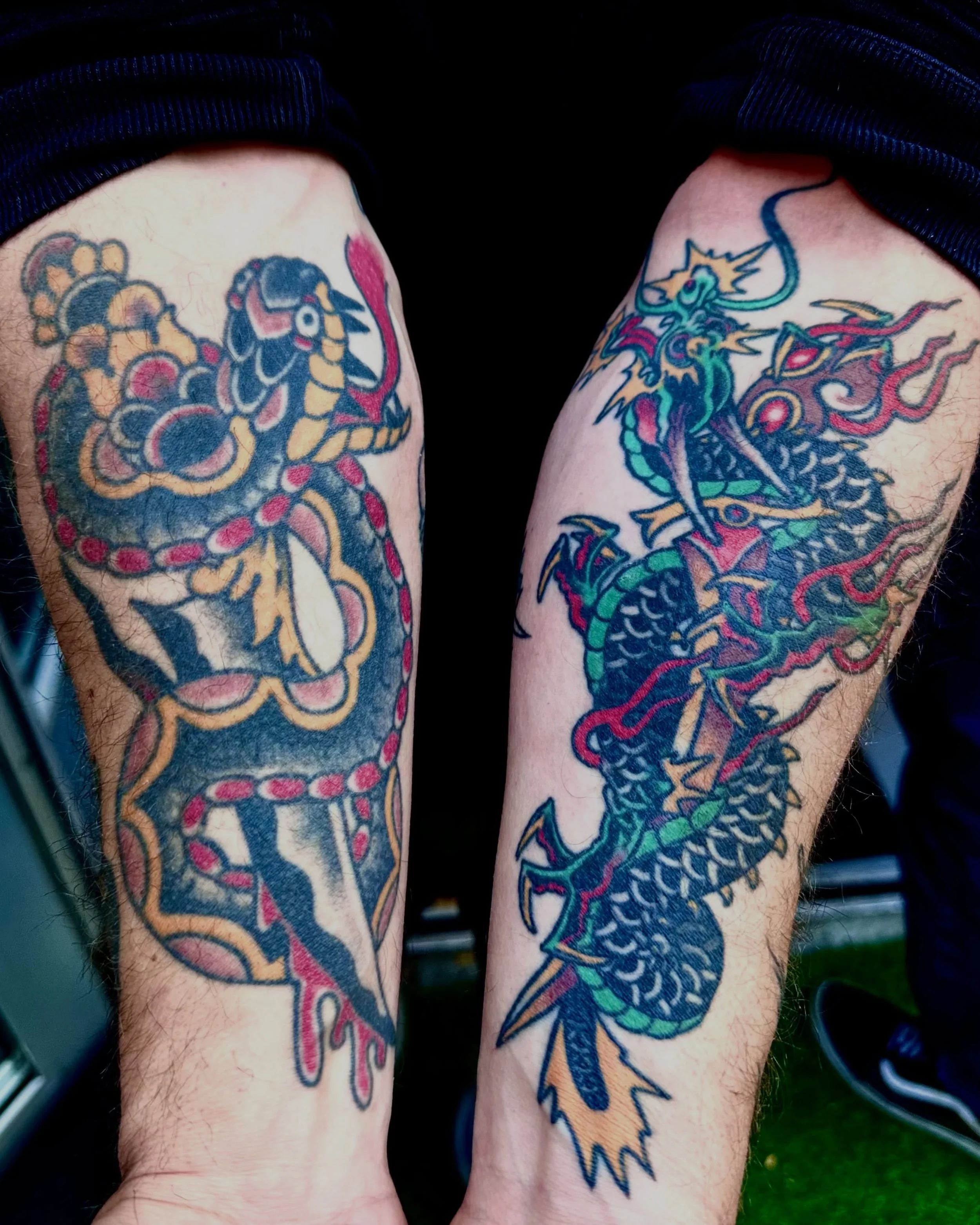 Snake by me and the dragon is by Ras from @lefixtattoo 

Currently booking for Greenpoint. To book your next tattoo, call @greenpointtattooco or click the link in my bio.

#tattoos #traditionaltattoos #colortattoos #tattooartists