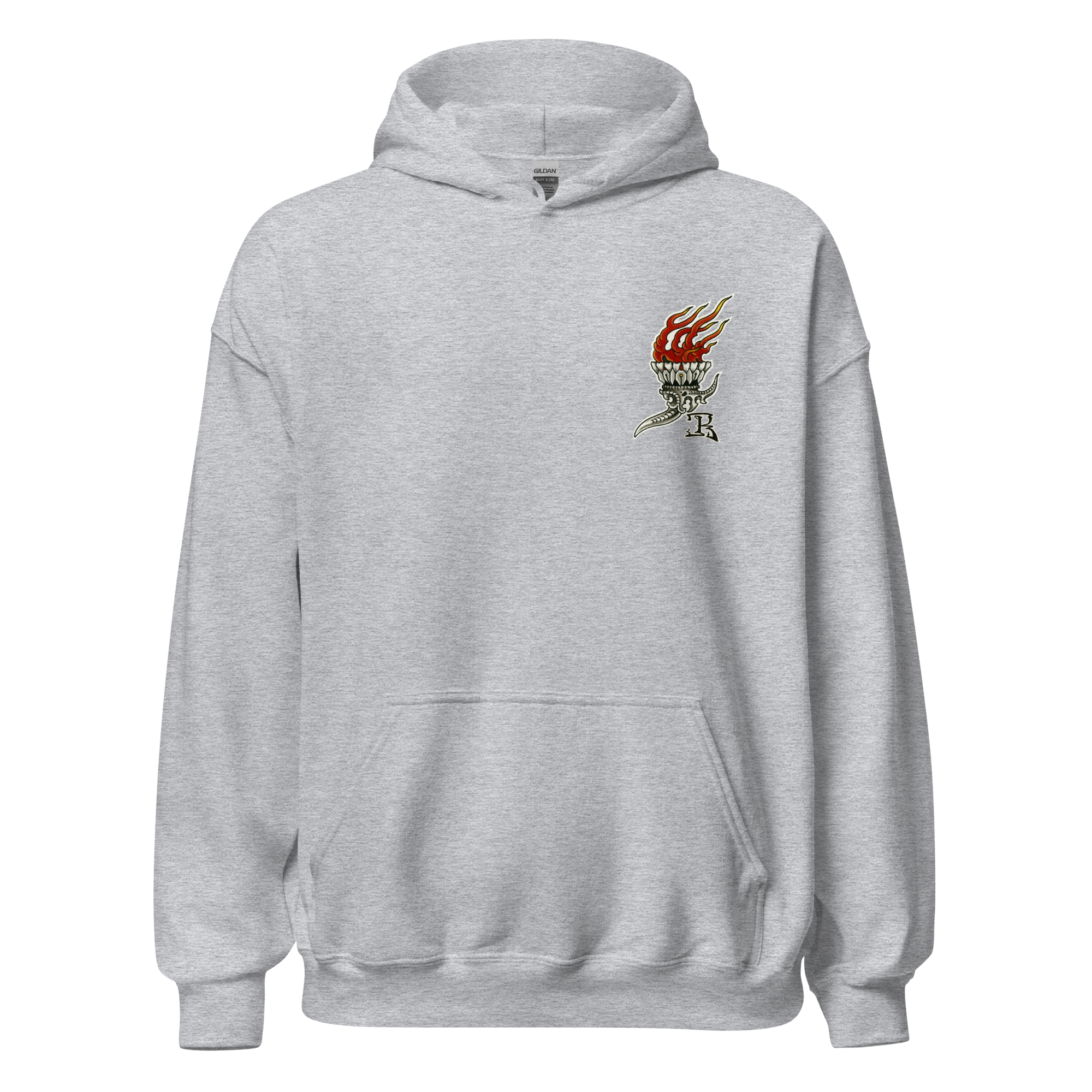 Front of GPTC hoodie in light sport grey