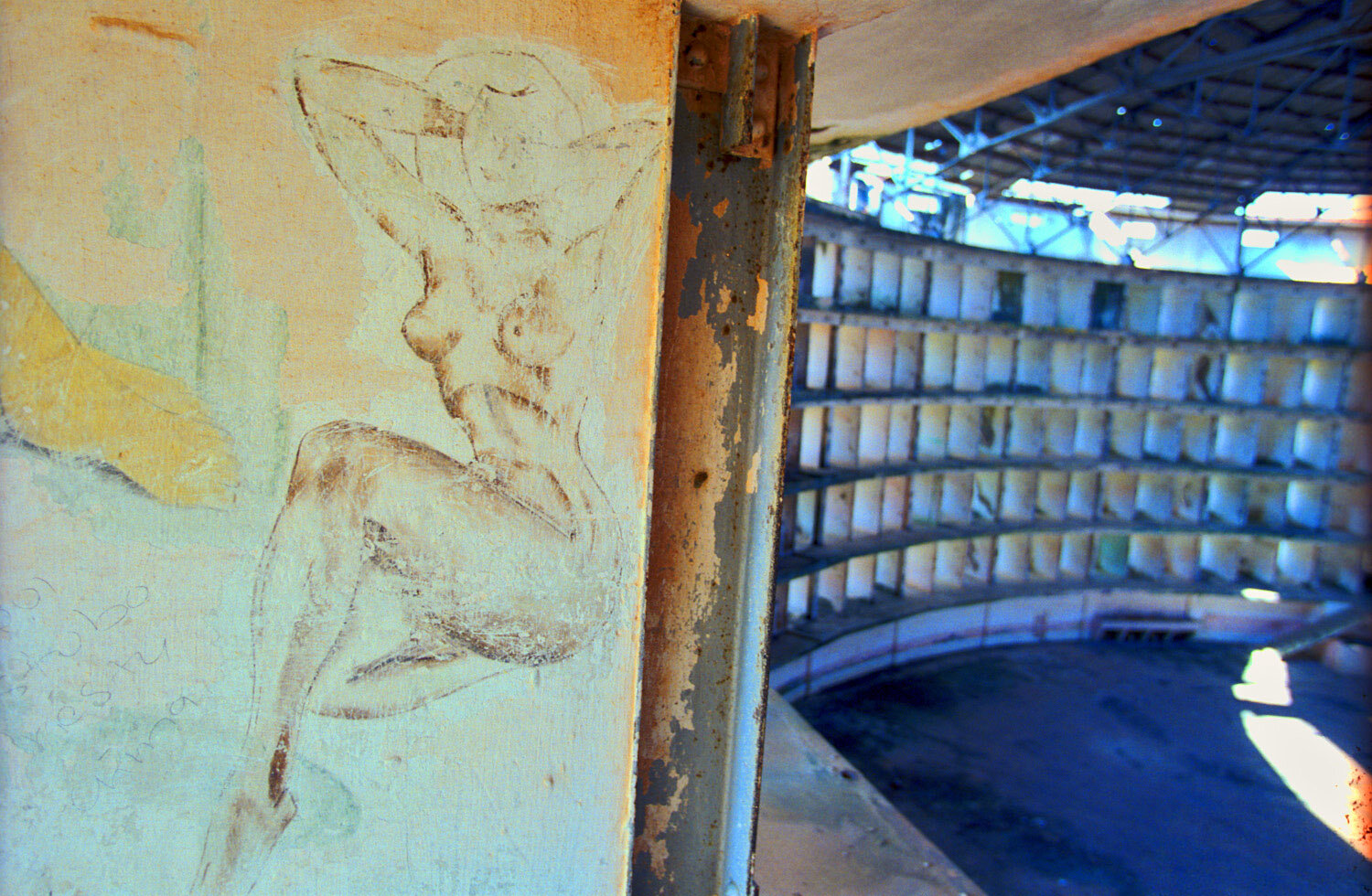  Wall paintings of nudes inside prison cells of the Presidio Modelo, a prison at the Isle of Youth, where Fidel Castro was imprisoned after his 1953 attack on the Monacada barracks.                   
