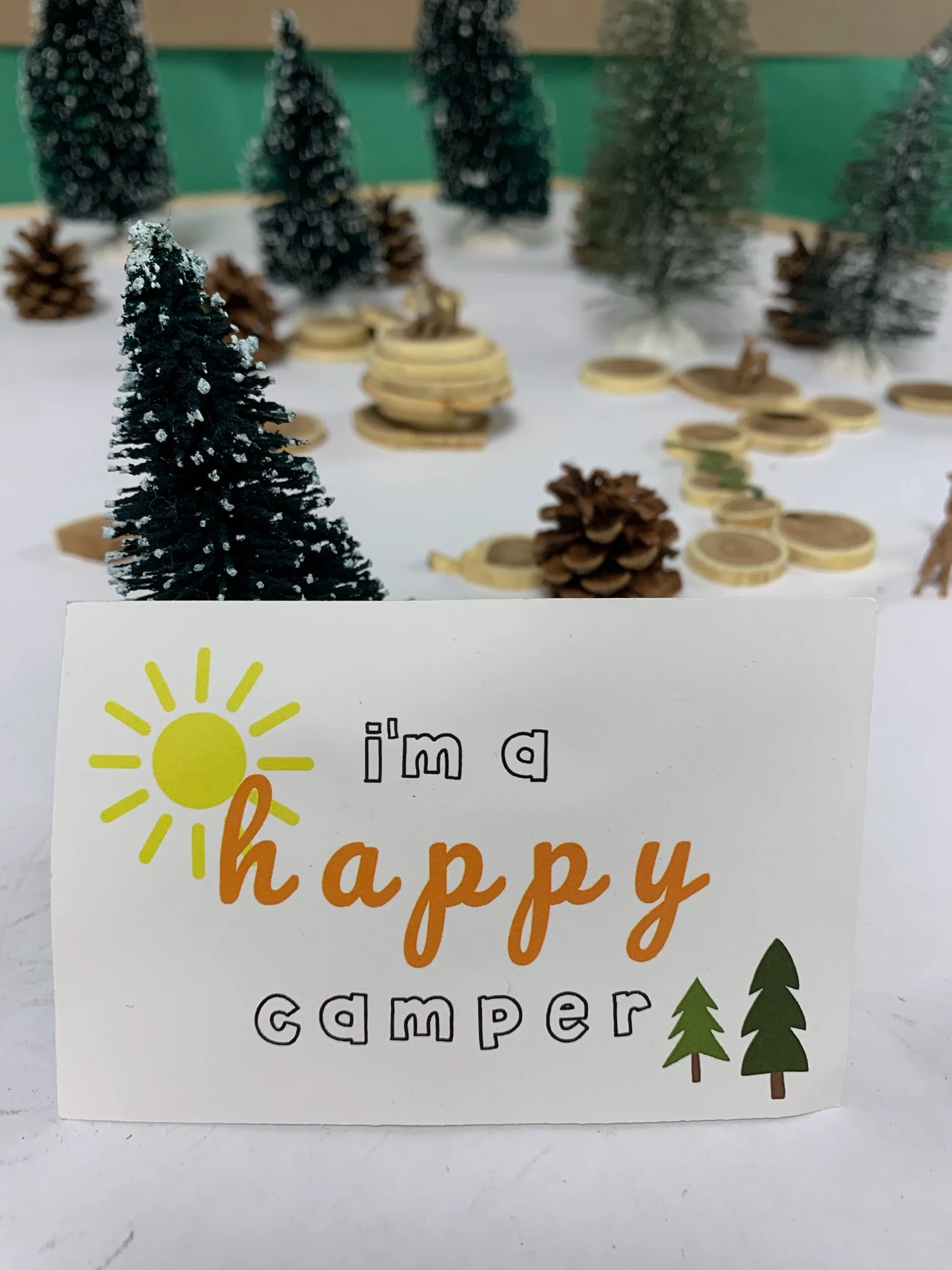 Happy Campers look for the good and make the best of unfortunate or unpredictable circumstances! Happy Camper Badge/Tag HEREPrint these babies (I find that 8 to a single sheet of 8.5x11 card stock works great), cut them out, and hot glue a safety pi…