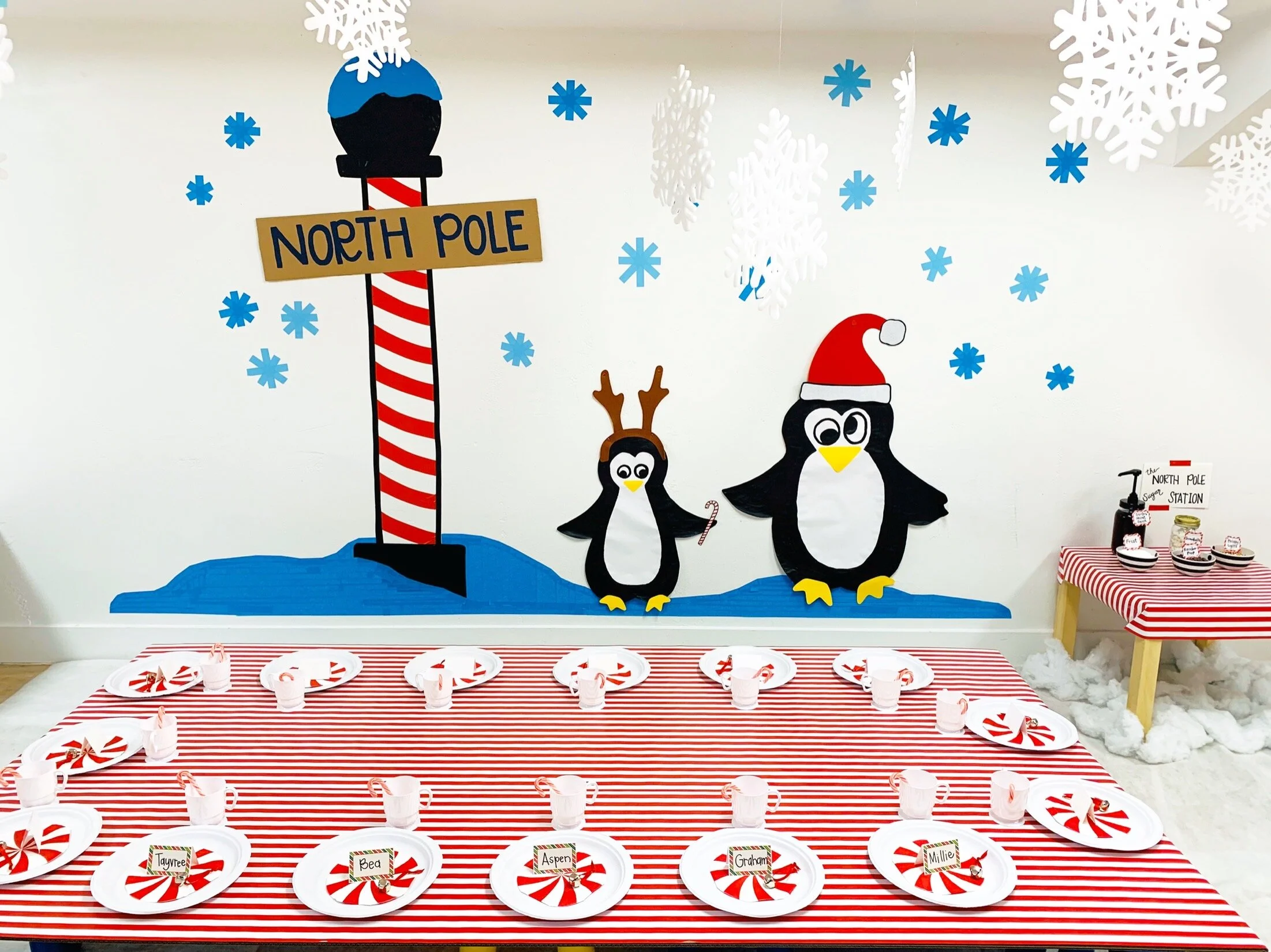 There are Penguins at this North Pole Pajama Pancake Party.