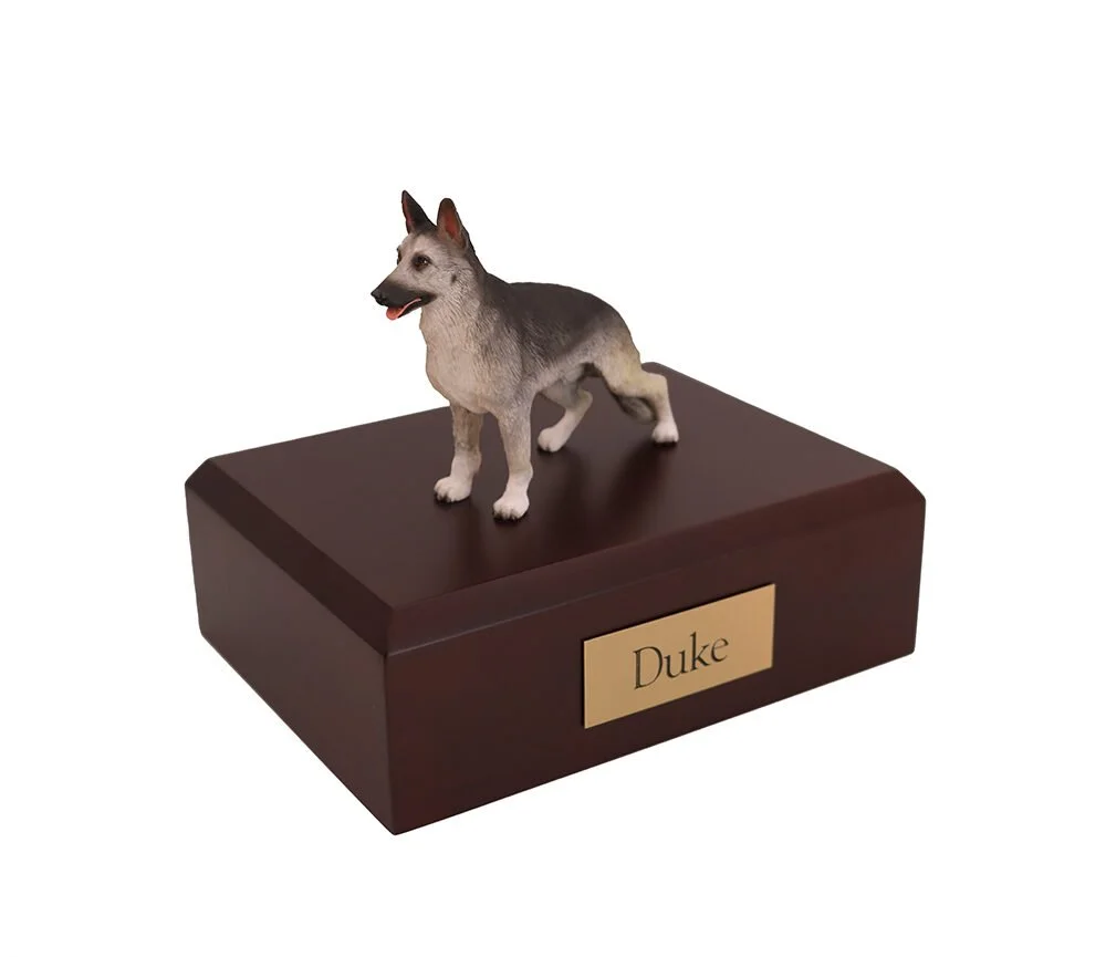 German Shepherd Urn Black and Silver