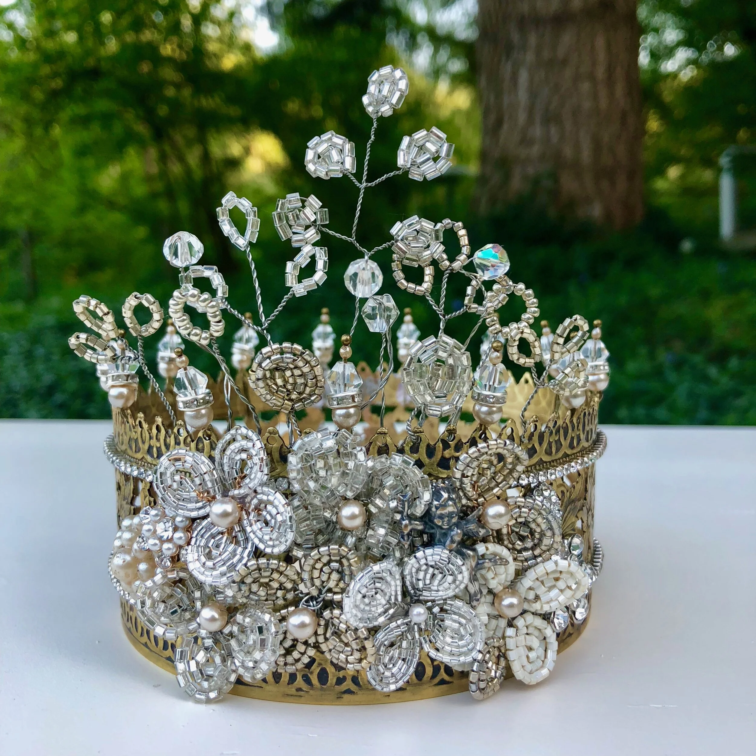 Romantic Crown with French beaded flowers