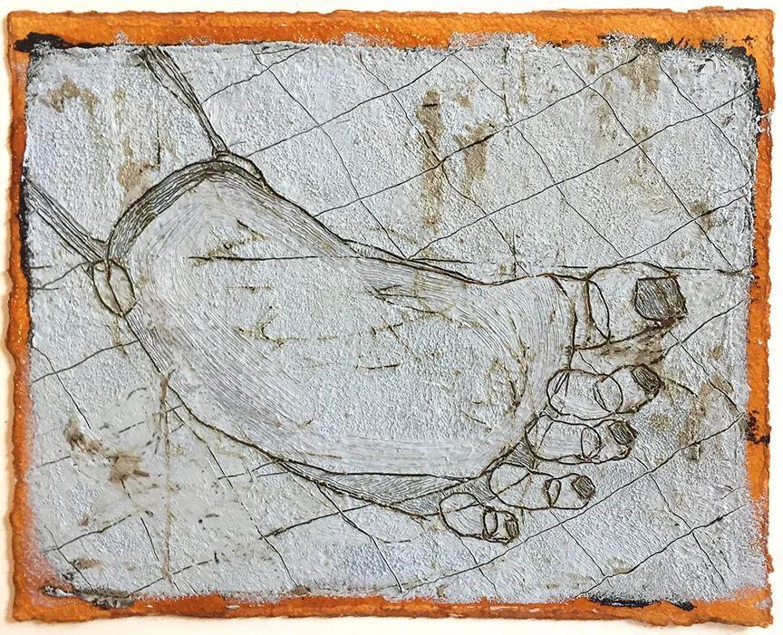 Georgia’s Foot , 9 x 7”, tar and oil on shellacked paper, 2018