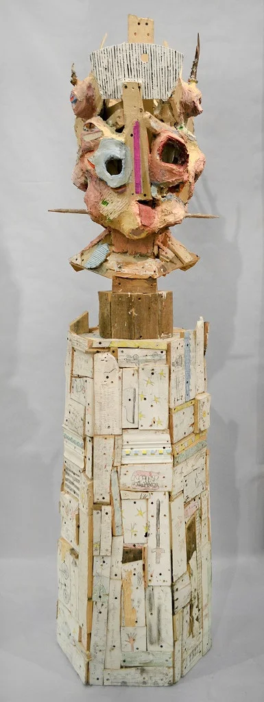 Bust of a Bust , 81 x 22 x 20", reclaimed wood, hardware, polymer gypsum, animal bones, pencil, acrylic, oil, 2013