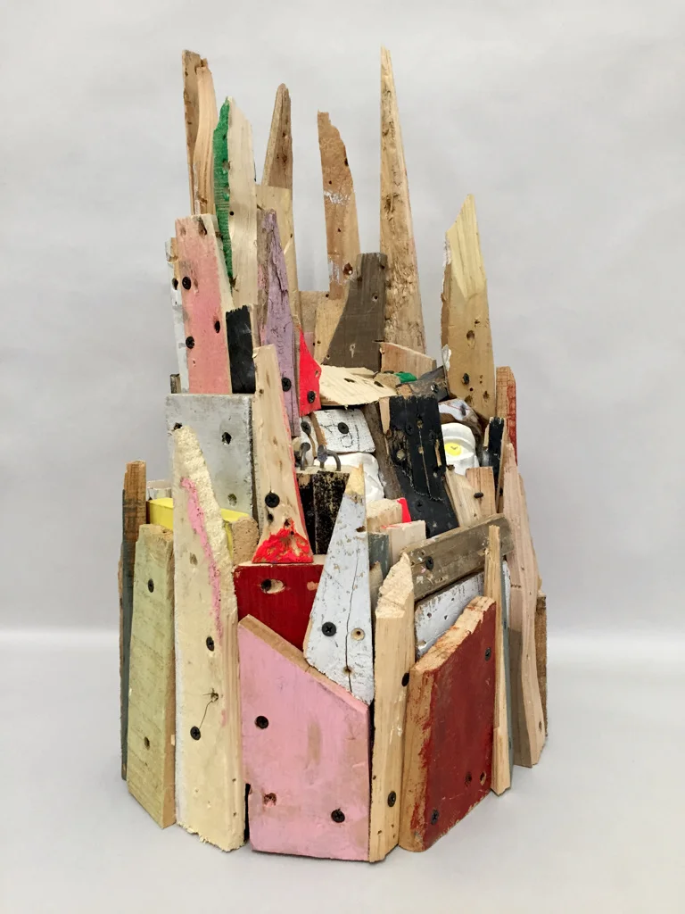 Babel Head , 21 x 13.5 x 11", reclaimed wood, plaster, hardware, paint, 2015
