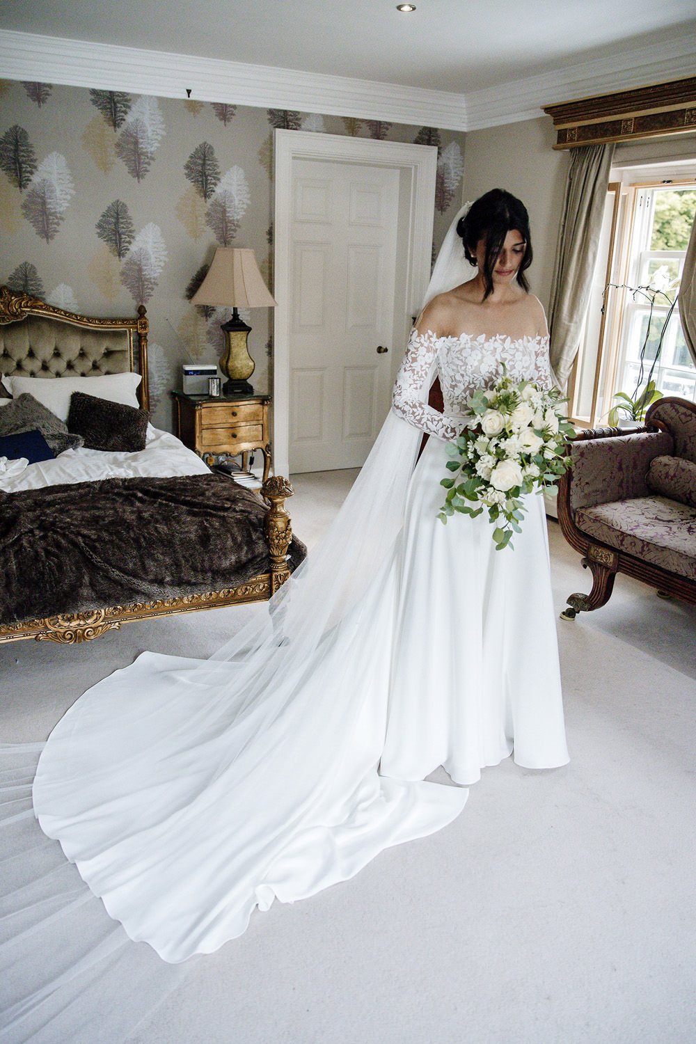 Bride with bouquet at Barrington Hall