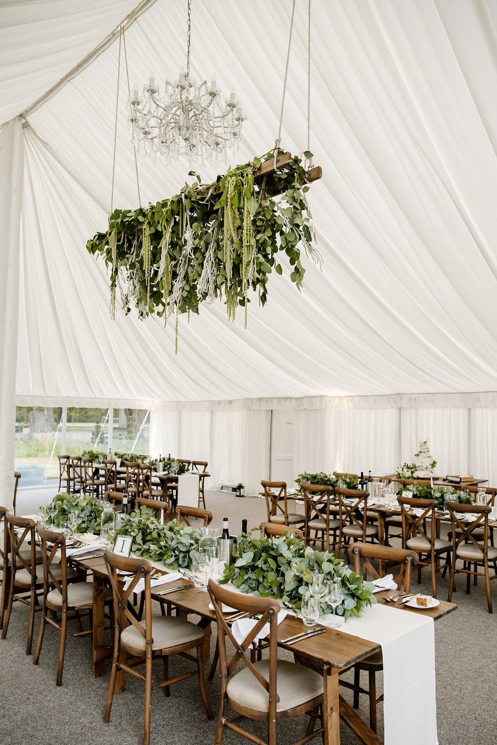 Rustic seating and flowers at Barrington Hall