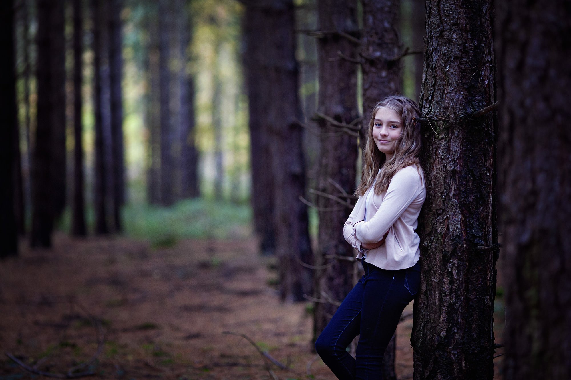 Tween photoshoot in conifer wood