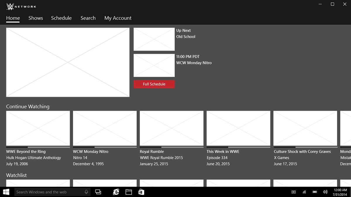 The first version of the Home screen featured several rows of content carousels, but at some screen sizes these would be completely hidden.