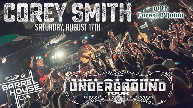 LOW TICKET WARNING! We couldn&rsquo;t be more ready for @coreysmithmusic w/ Augusta native @forestcoquinn opening...get your tickets if you don&rsquo;t have them already!! Link in our bio! bit.ly/CoreySmithCSRA