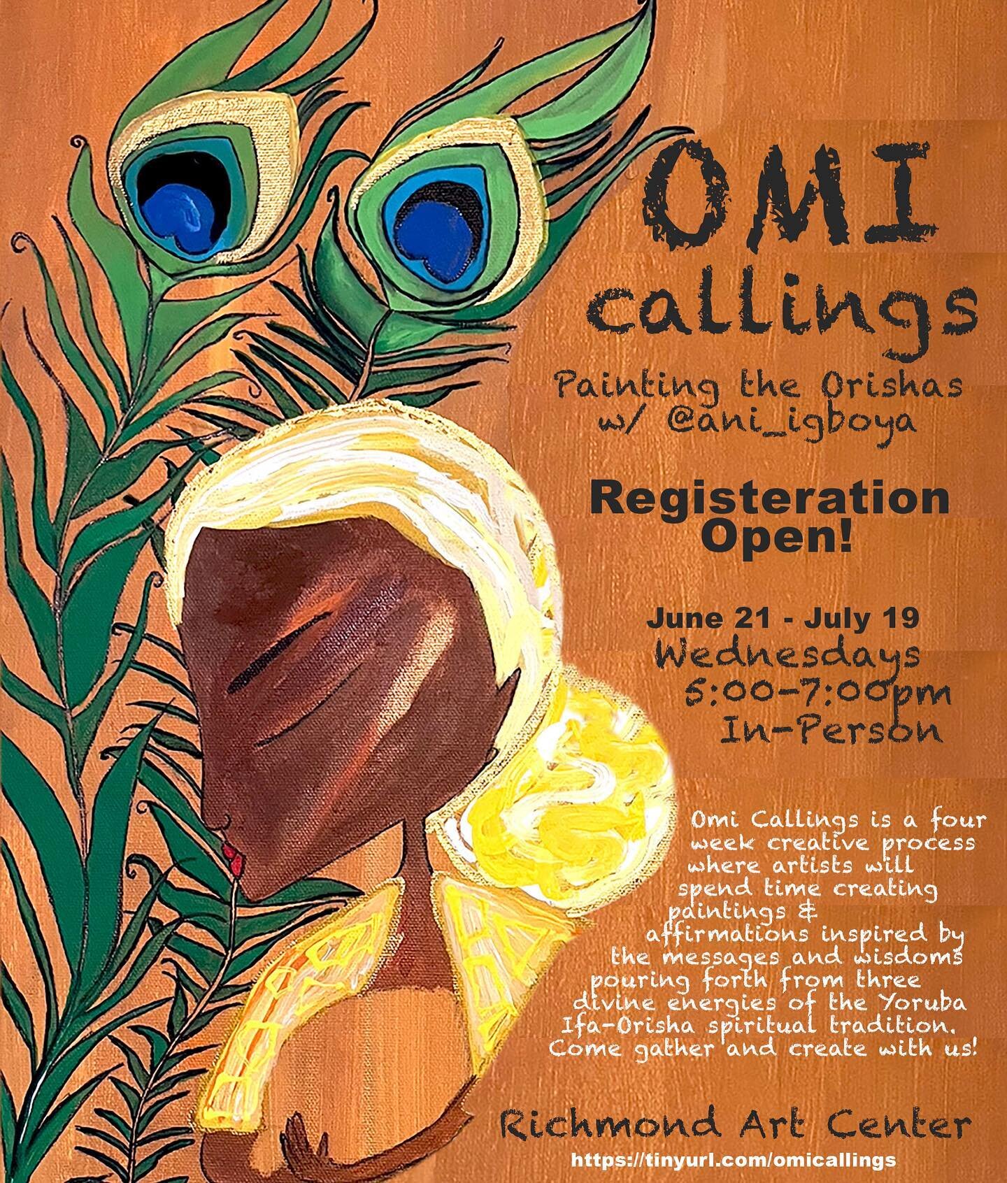 🎨🎨🎨🎨🎨🎨🎨🎨🎨🎨🎨
I am so hyped to share that I will be facilitating a workshop &ldquo;Omi Callings: Painting the Orishas,&rdquo; at the @richmondartcenter starting Wednesday, June 21st from 5:00 - 7:00pm. PLEASE help me SPREAD THE WORD! Omi Cal