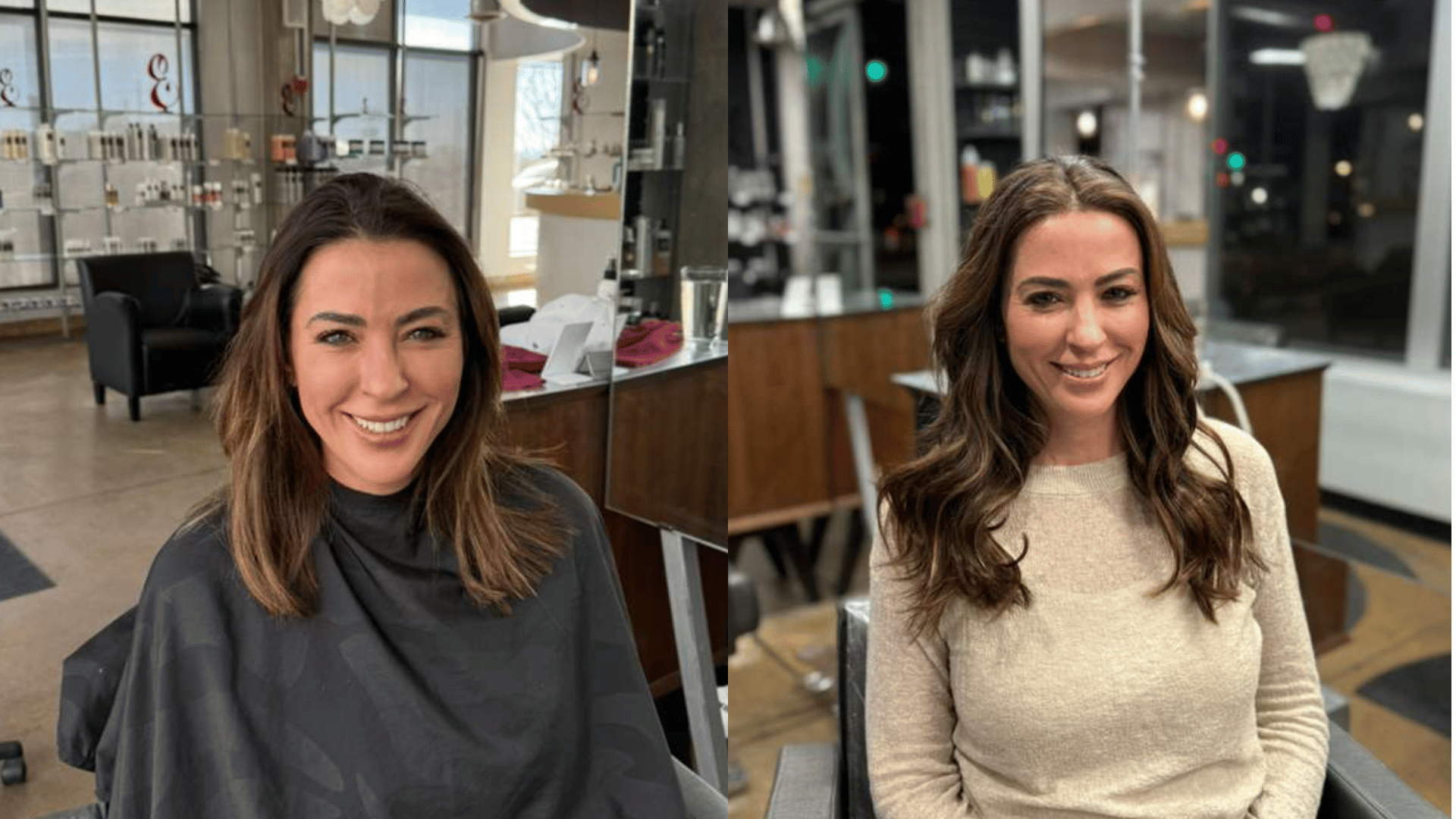 Professional comparison of natural hair length versus instant hair extension transformation