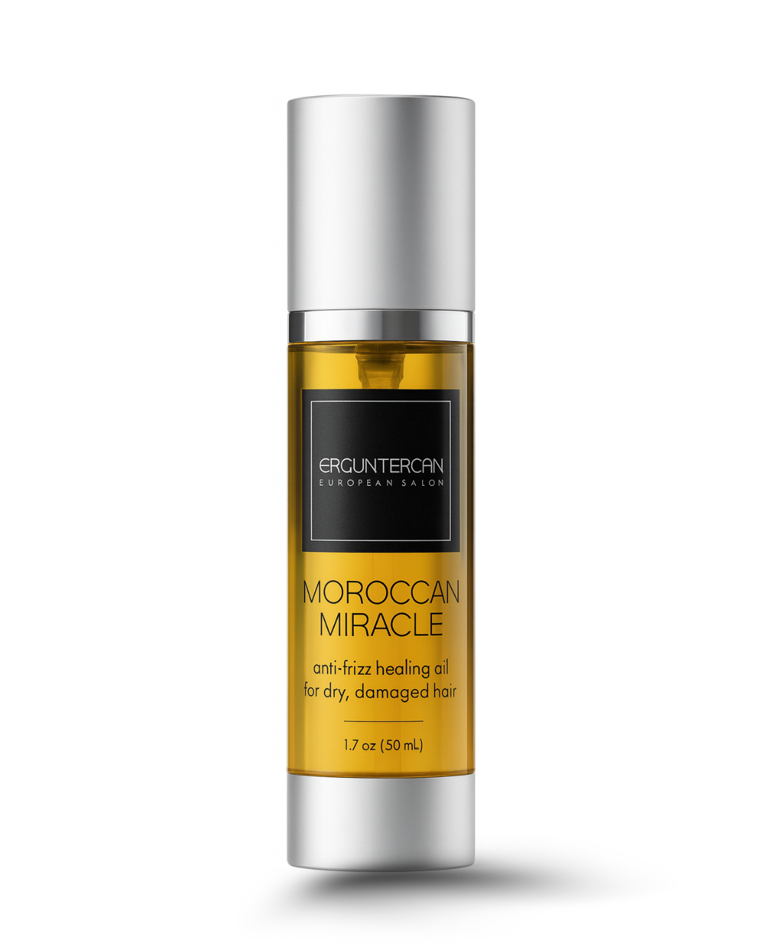 Professional Moroccan Miracle Oil from Ergun Tercan European Salon designed to nourish dry hair, reduce frizz, and protect extensions.