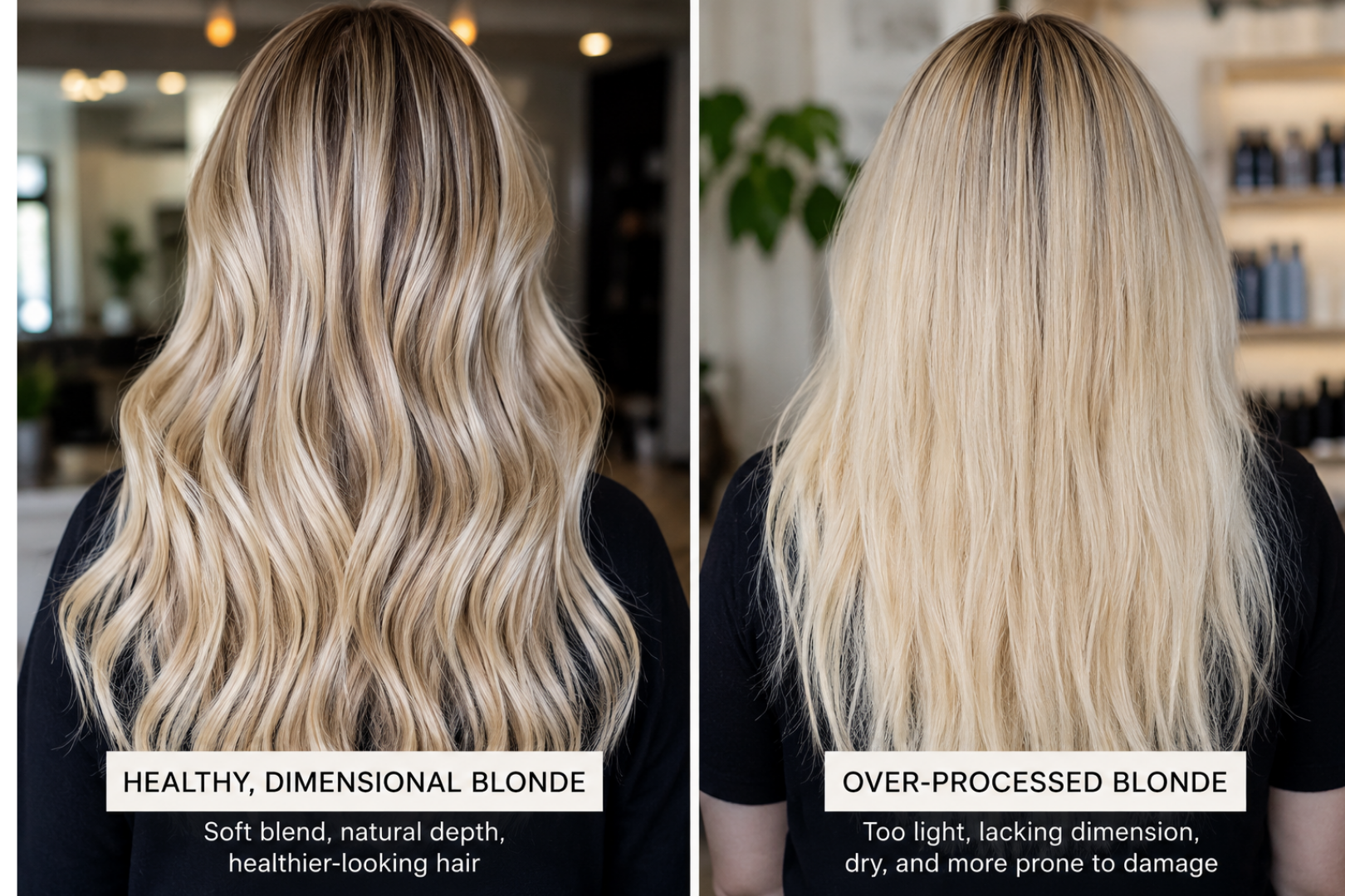 healthy dimensional blonde vs over processed blonde hair
