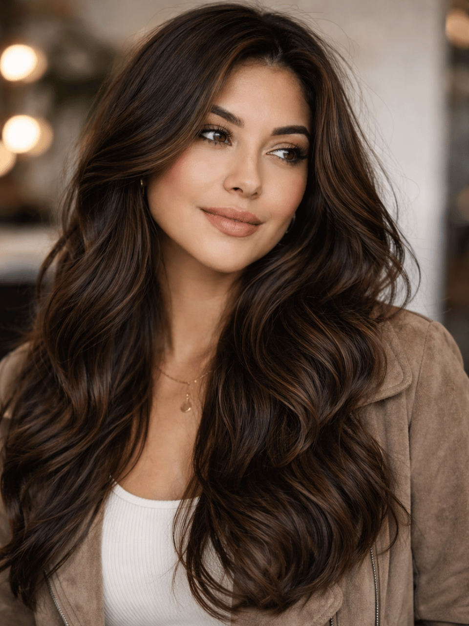 rich chocolate brown hair color for olive skin tone at a denver hair salon