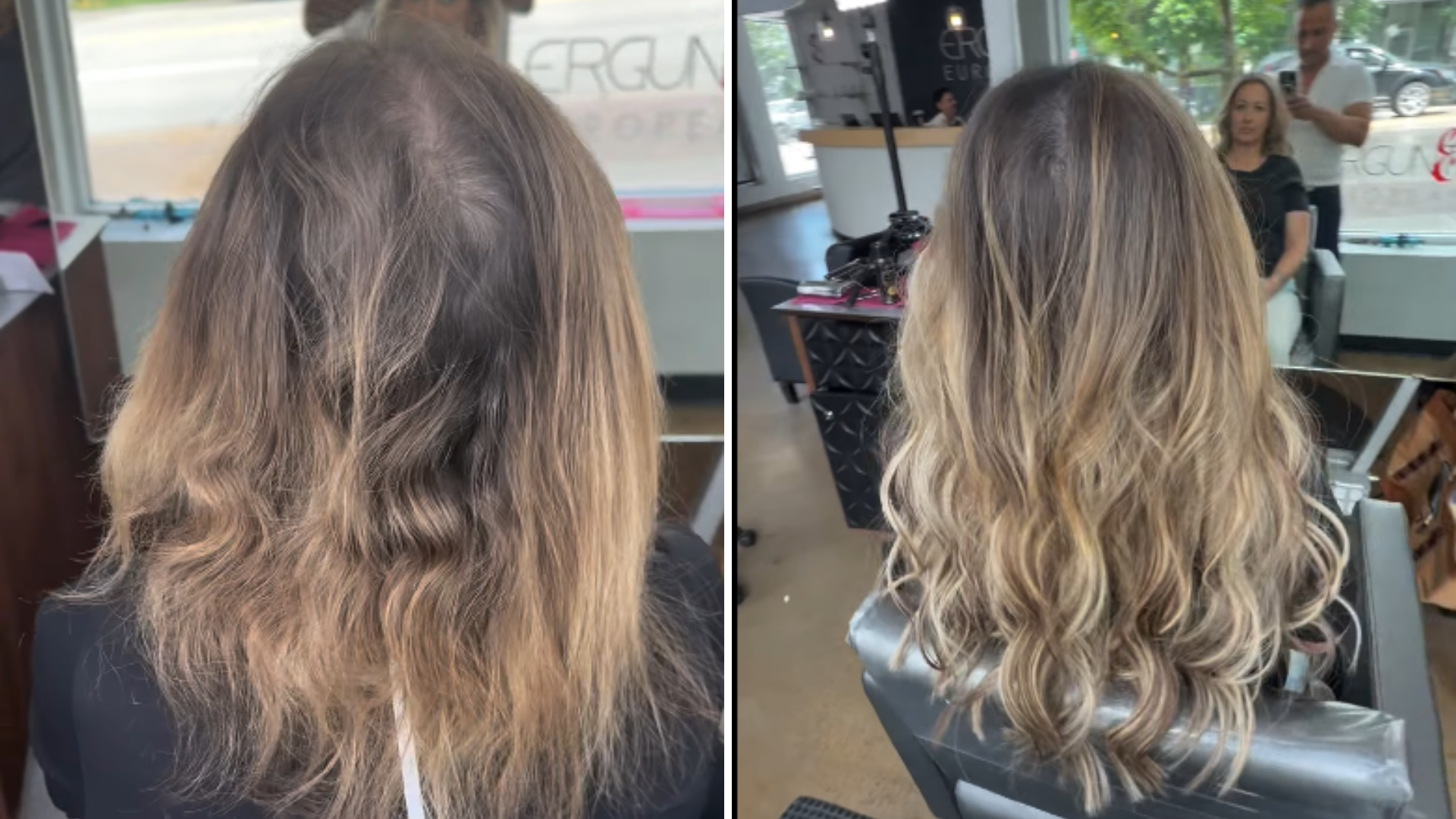 before and after hair extensions added for increased hair volume