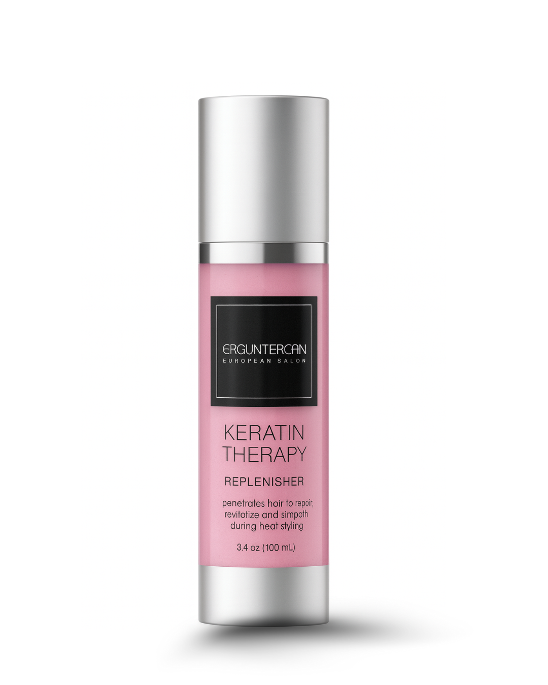 Keratin Therapy Replenisher bottle from Ergun Tercan Salon formulated to strengthen and moisturize damaged hair.