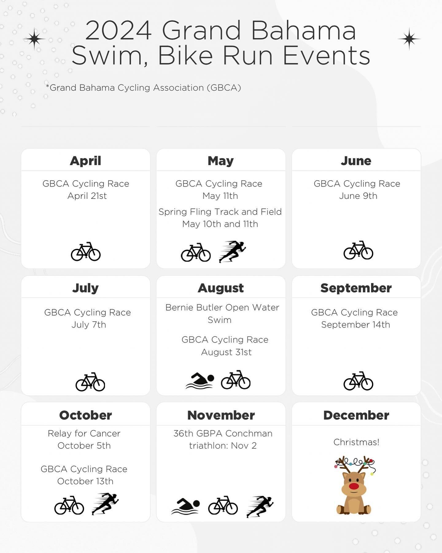 Gear up for the Conchman Triathlon with a lineup of events put together by our Grand Bahama community!

Dive in, pedal forward, and sprint towards your goals

#TrainForTri #ConchmanReady #SwimBikeRun 

DM ua for info on any of the races!