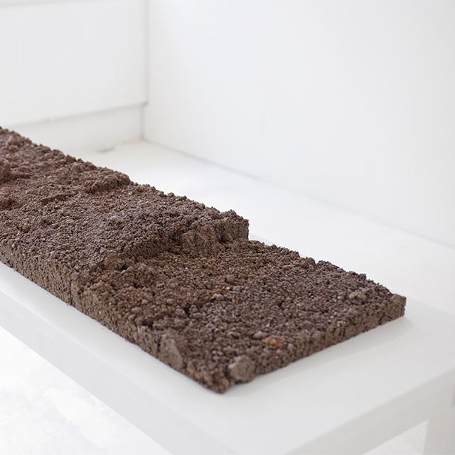 Friend of galerie PLUTO, Jesse Magee: Mutterboden - Line, topsoil fired to 1200&deg; C (10 pieces), table, 2016, 90 cm x 140 cm x 40 cm (detail). @jesse_magee_