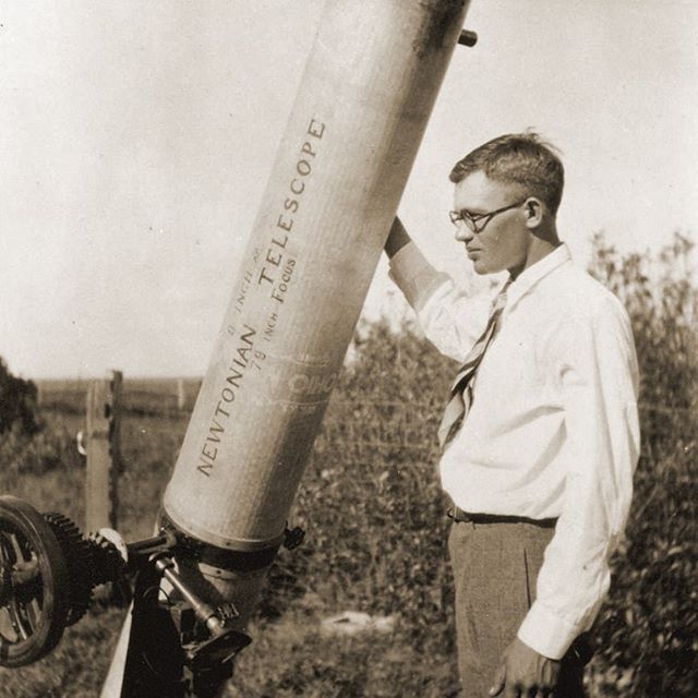 Clyde Tombaugh, as a young farm boy with his homemade telescope, discovers Pluto (image credit: @wikipedia