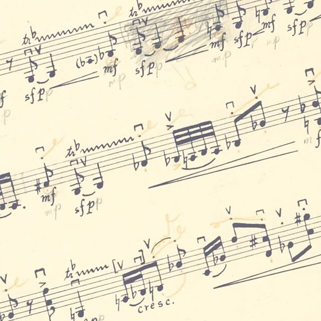 An image detail of a piece by Robert Moevs, The Past Revisited: Three Pieces in the Old Style for Solo Violin (courtesy of the Moevs Archive, Rutgers University Libraries, special thanks to Jonathan J. Sauceda). @rutgerslibraries