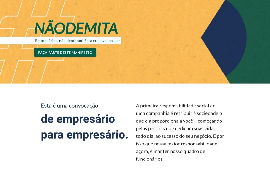 Brasilian initiative #Naodemita proposes to entrepreneurs to join a pact and commit not to lay off employees