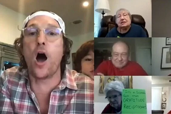 US actor Matthew McConaughey hosts virtual bingo for a senior living community in Round Rock