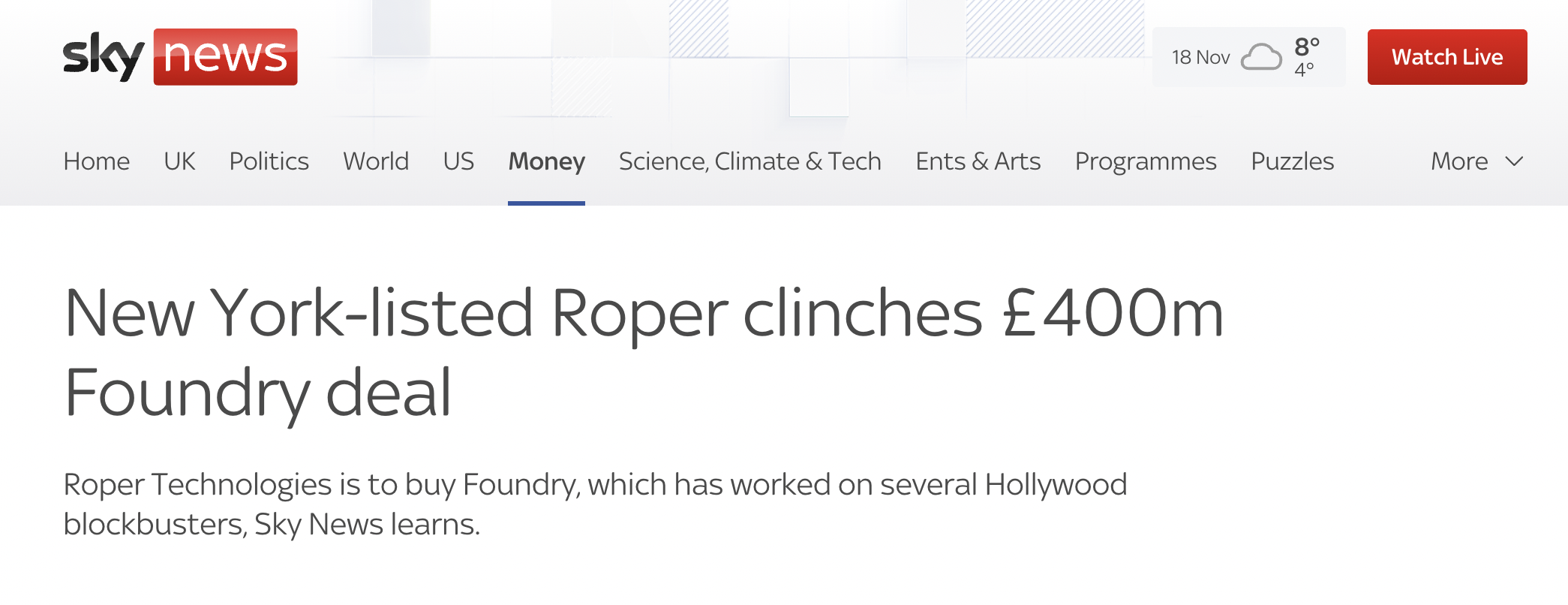 Acquisition announcement makes national news