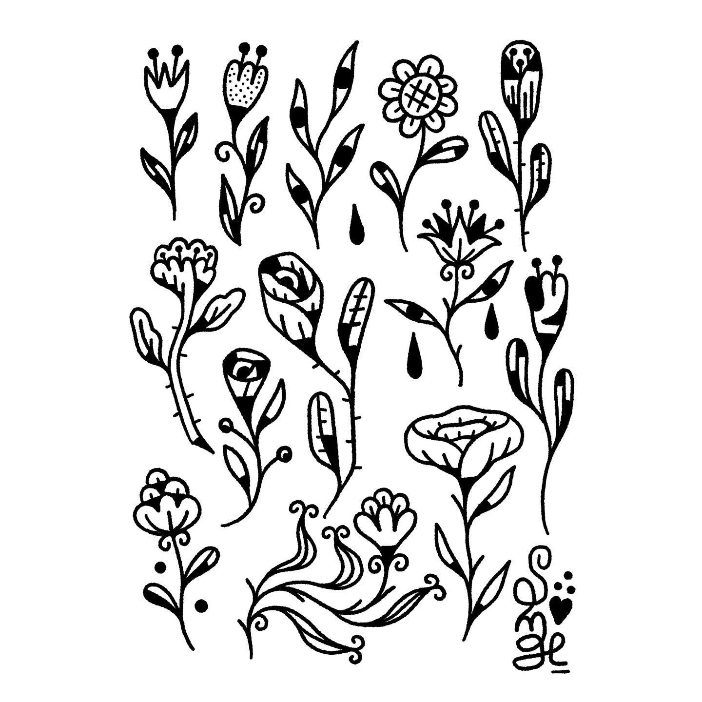 Planche de flash disponibles r&eacute;alis&eacute;e par @hippolyte__songe 
.
Infos/booking par DM

#flashtattoo #illustration #tattoo #tattooartist #bonimentsbleus #flowers #songe #bonimentsbleus #snake #flowers