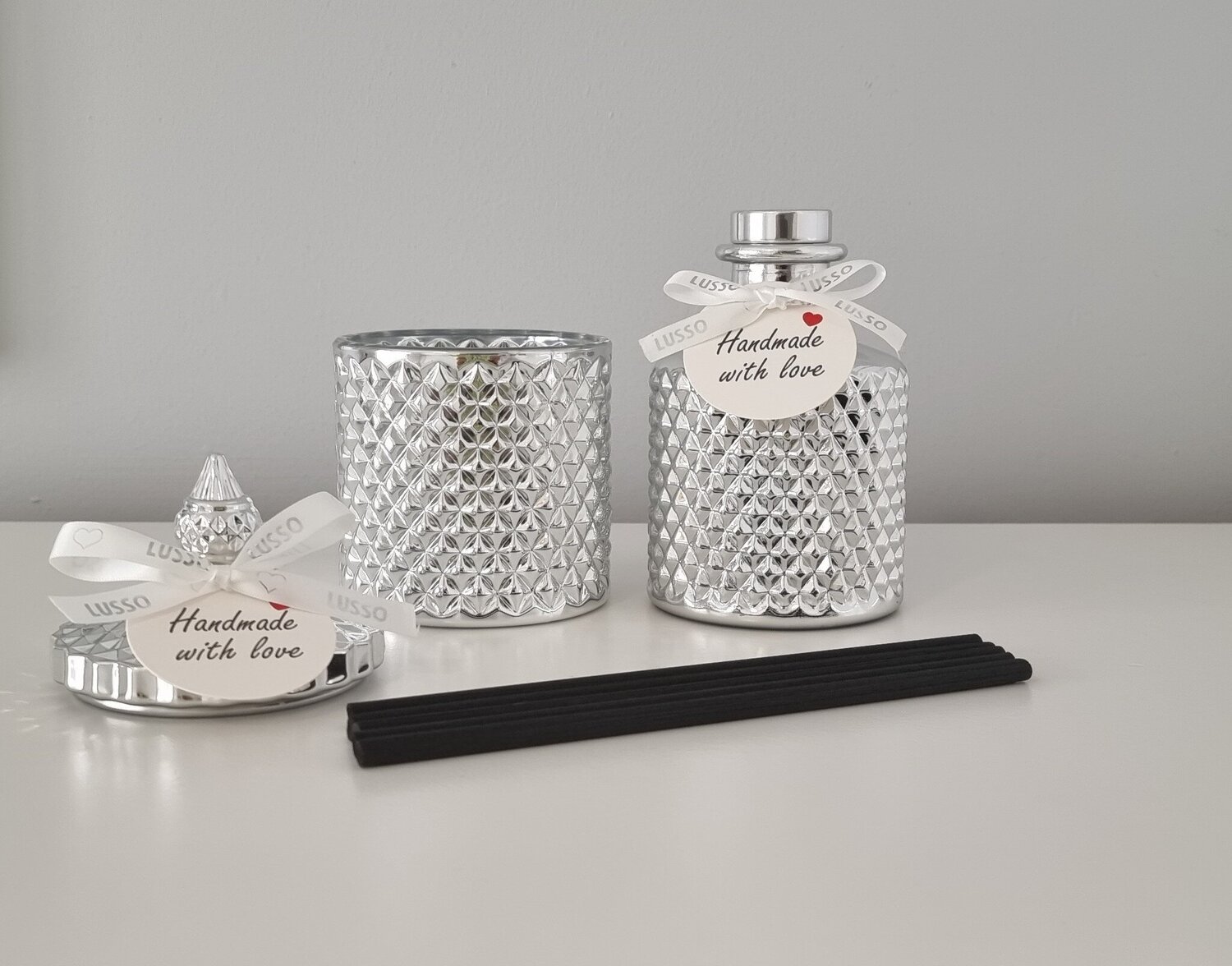 Silver Diamond Diffuser and Candle Giftset — Lusso Gifts