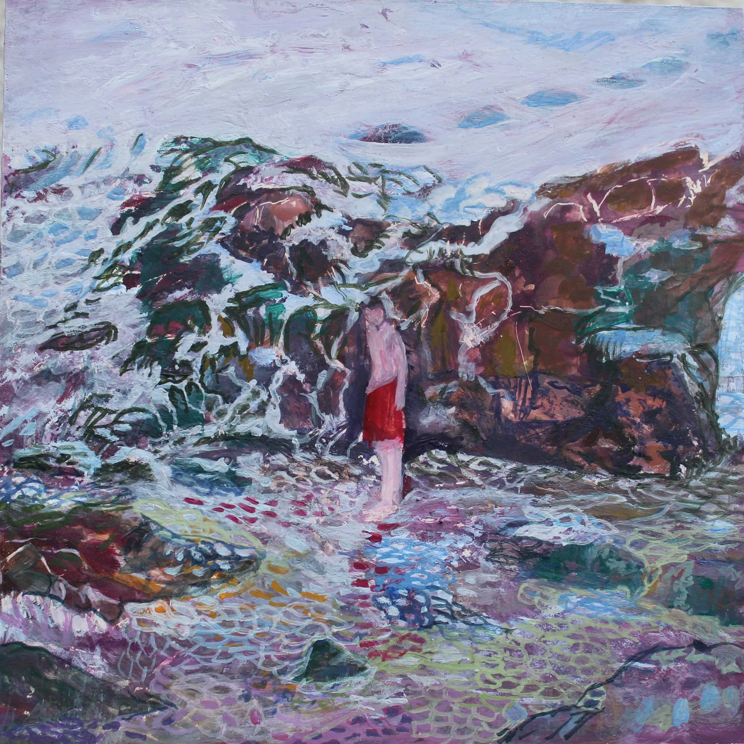 At the edge of breakwater. Egg tempera on claybord (20.3 x 20.3 cm)