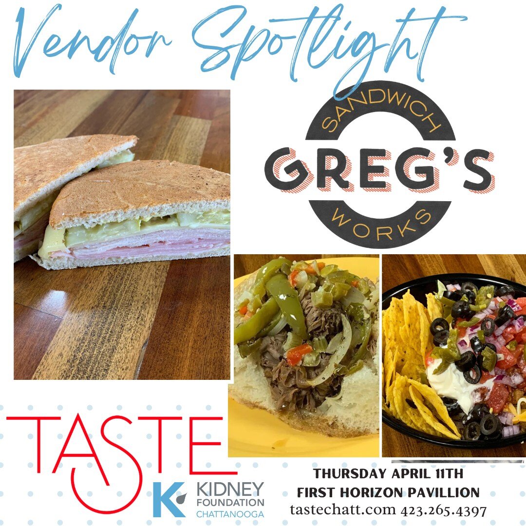 We welcome @gregssandwichworks to TASTE! If you're a ticket holder to Taste, you are in luck to experience SO many wonderful local bites just like Greg's Sandwich Works! A Chattanooga staple. From their taco Tuesday, famous spuds and desert bars, we 