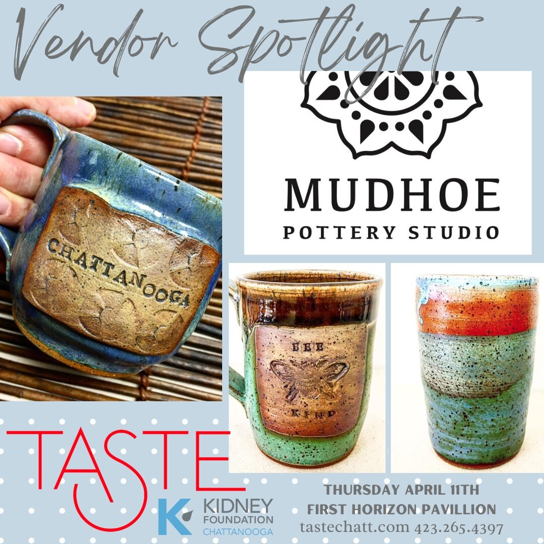 We are excited to have MudHoe Pottery Studio to Taste! Stop by and visit with Jill and shop MudHoe's unique and gorgeous handmade pottery while you take in the bites of the Scenic City!
Tickets to Taste: https://www.tastechatt.com/order-tickets