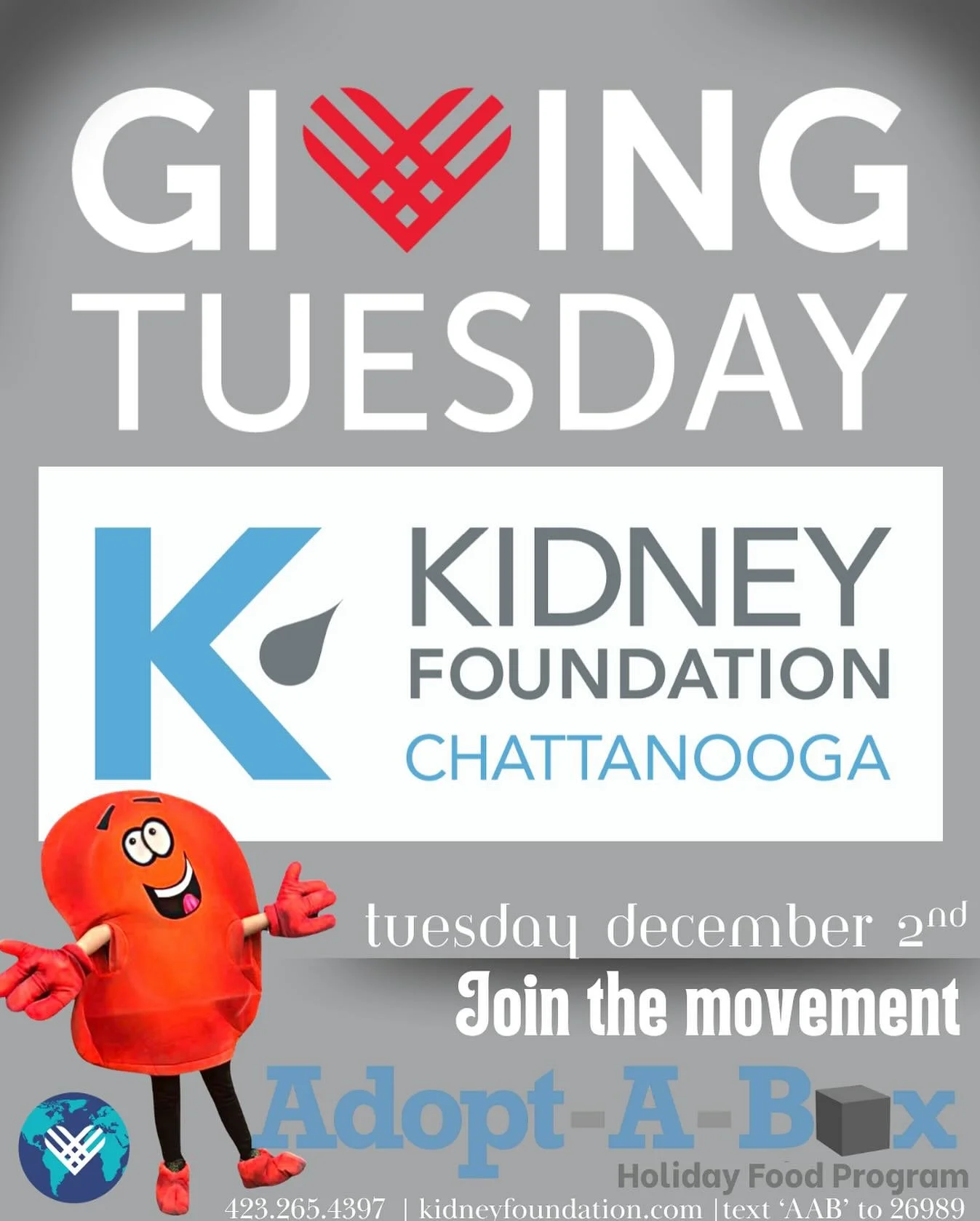 This #givingtuesday consider the Kidney Foundation and our efforts to provide local kidney patients with access to renal friendly foods! Text &lsquo;AAB&rsquo; to 26989 to support! Save the date for Tuesday, December 2nd and join the worldwide phenom