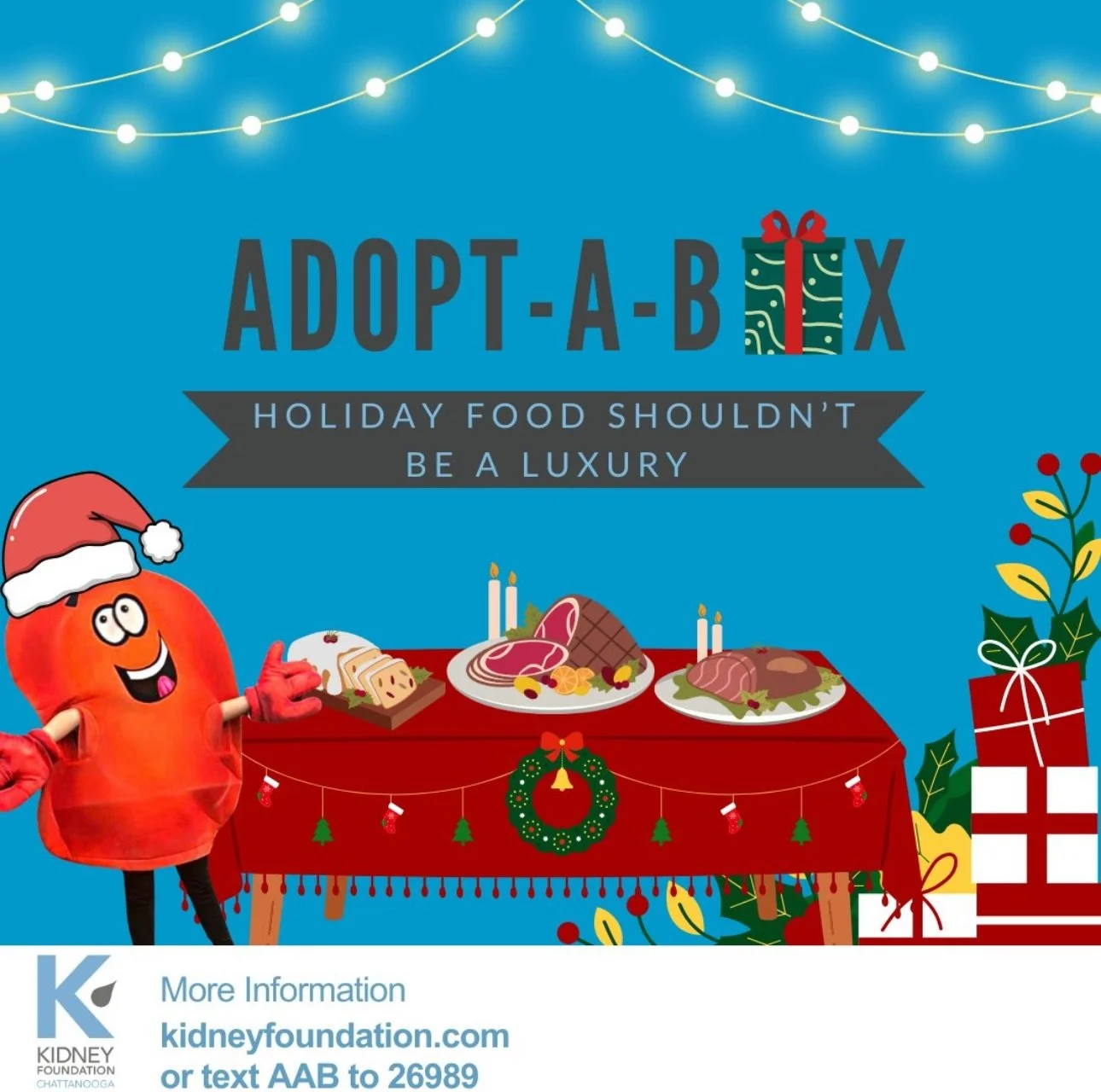 Holiday meals shouldn&rsquo;t be a luxury! 

&mdash;&gt; For kidney patients, the holidays bring extra challenges. Strict dietary restrictions mean they can&rsquo;t just grab any food off the shelf. Fixed incomes from dialysis treatments could mean g