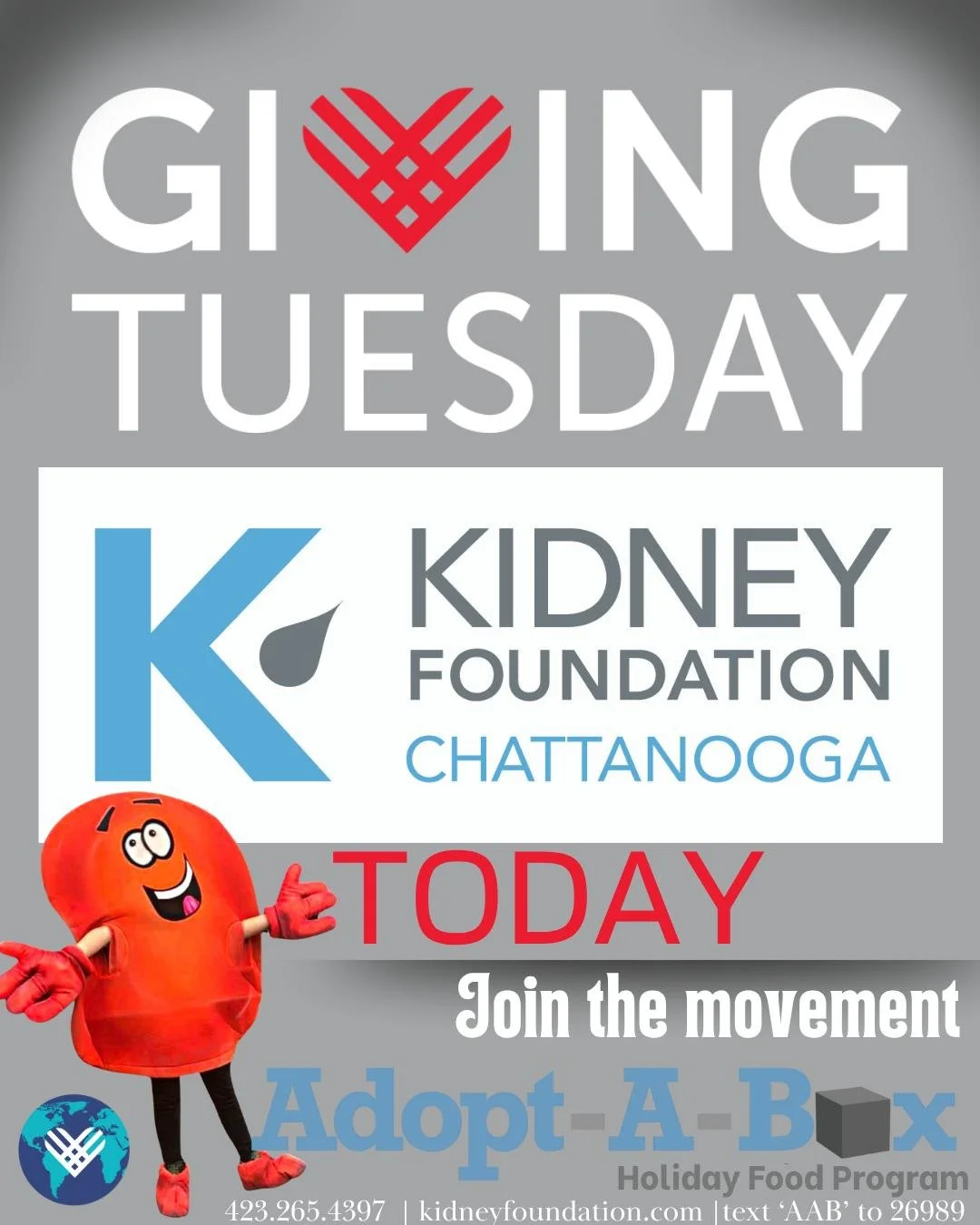 TODAY is  #GivingTuesday, a worldwide movement in....you guessed it! Giving Back. Jumpstart your giving heart this Holiday Season and consider the Kidney Foundation's Holiday Food Program, Adopt-A-Box! 

📦-Adopt-A-Box 📦 ensures no family is hungry 