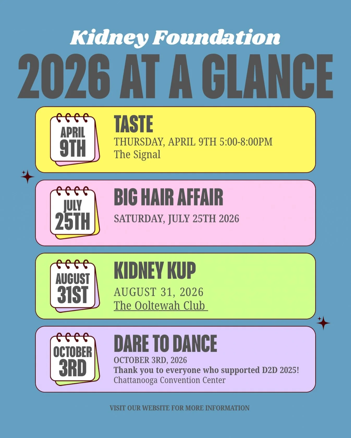 Your 2026 calendar isn&rsquo;t complete until you add your favorite local non-profit&rsquo;s events! 🥳✨🥂🪩

&mdash;> SAVE THE DATES and join us for more fun, more connection, and more opportunities to serve your neighboring kidney patients in ne