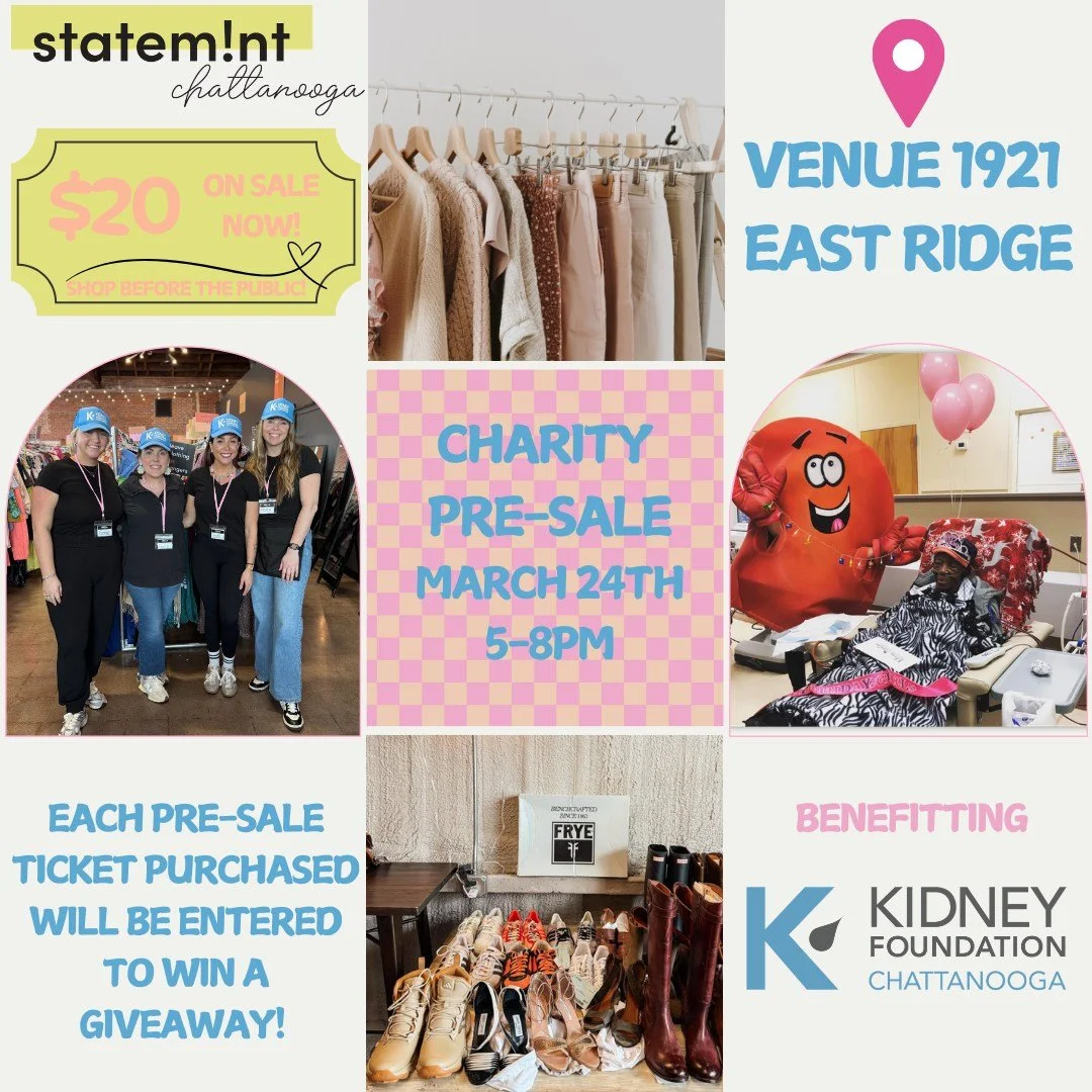 Shop first. Save big. Give back. ✨
Join us for the VIP Charity Pre-Sale Night at the Statemint Consignment Sale on March 24th at Venue 1921! (New location!!) 

Snag men&rsquo;s &amp; women&rsquo;s clothing, shoes, and accessories from brands like Lul