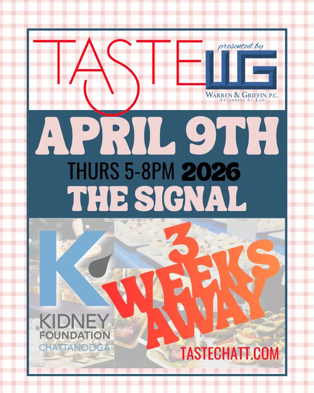We are 3 weeks away from our annual food event, Taste!
Have you gotten your tickets yet?-- ❗quickly grab yours before they sell out!❗--- 
TasteChatt.com
-unlimited samples from restaurants, bakeries, and more 🍽
-a huge silent auction to peruse and b
