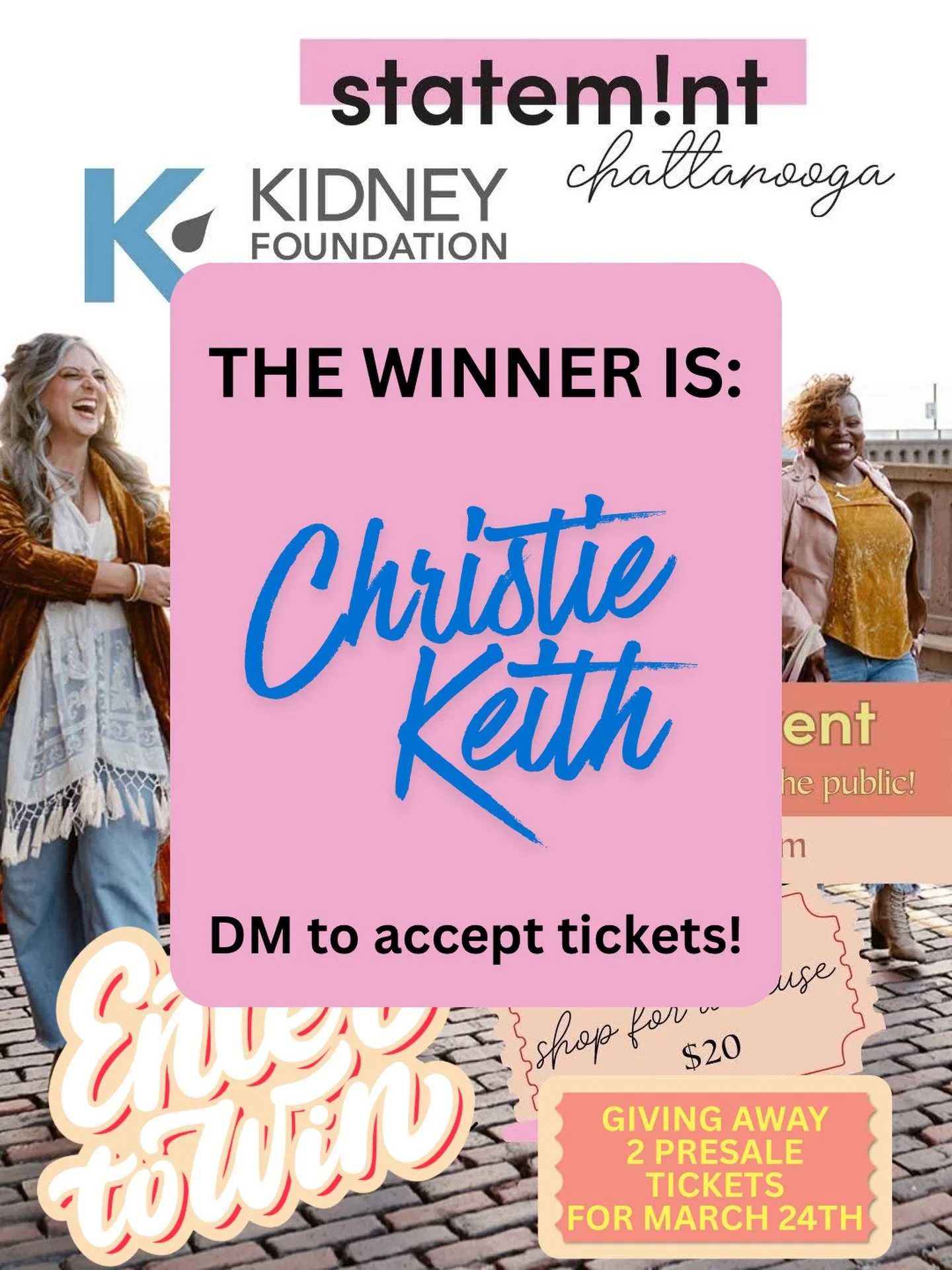 CONGRATS @christiern1 for winning {2} pre-sale tickets to @statemintchattanooga coming this week: March 24th!!!! 

DM to accept your tickets! ❤️🫶🏻✨