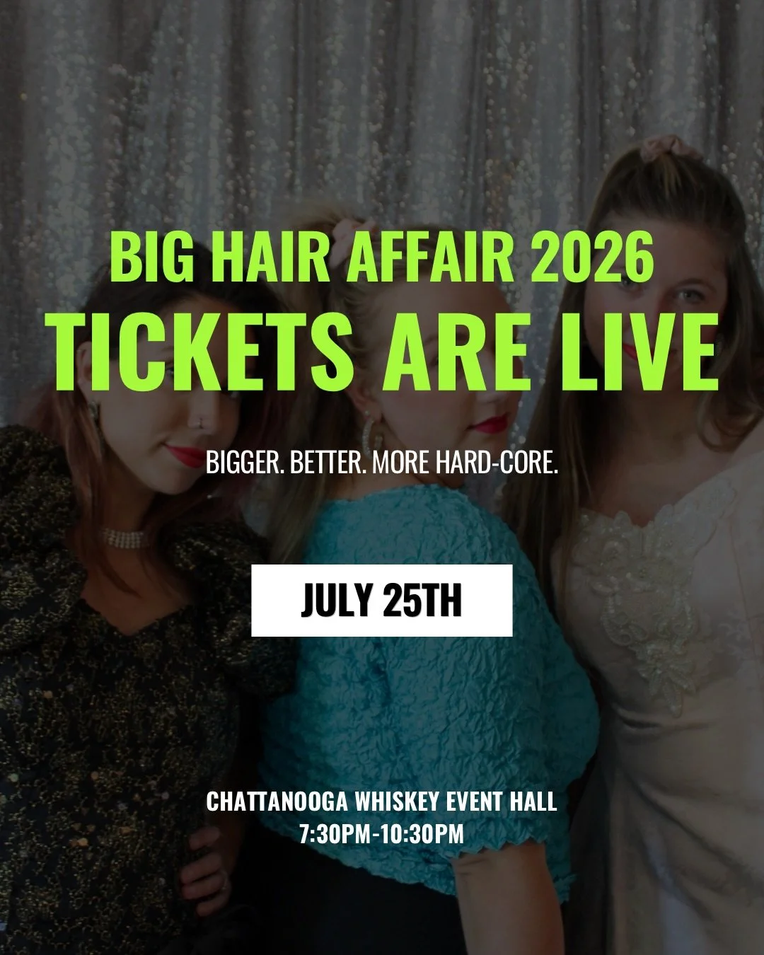 The 7th Annual BIG HAIR AFFAIR event is back and bigger than ever!

Big Hair Affair celebrates the first kidney transplant in Chattanooga in the year 1989!

Join The Chattanooga Kidney Foundation for a totally rad night out celebrating the organizati
